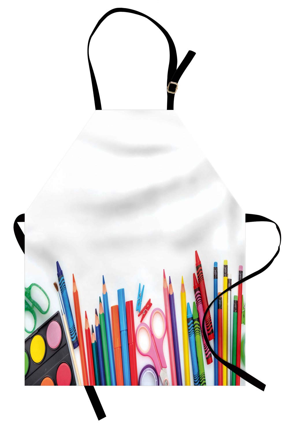 Ambesonne Colorful Apron - Unisex Kitchen Bib with Adjustable Neck for Cooking, Baking & Gardening - Adult Size White & Multicolor with Elementary Print - Perfect for Home Chefs, BBQ Parties & DIY Projects