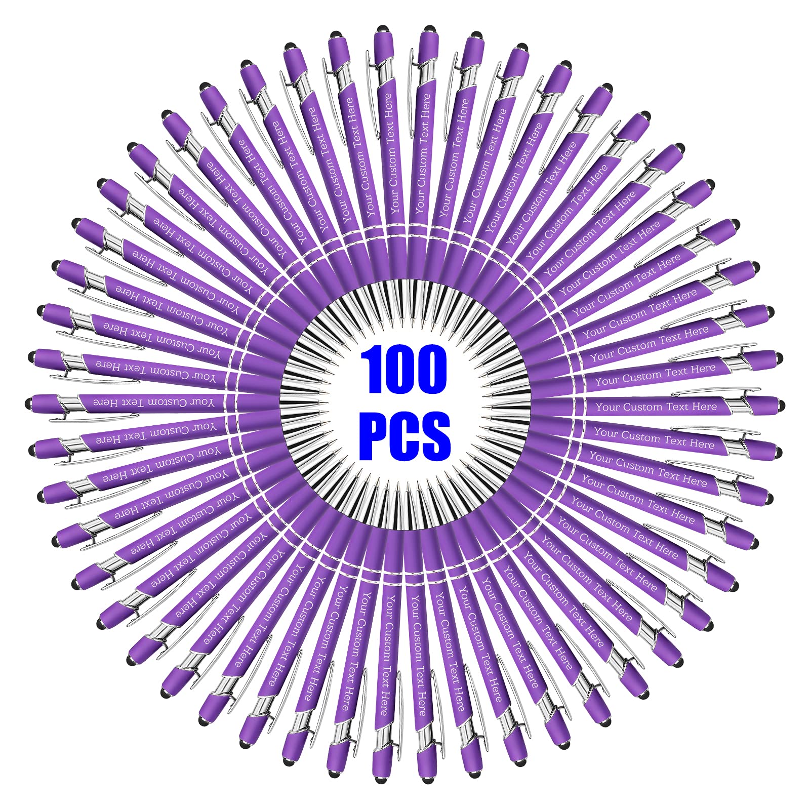 100 Pcs Custom Engraved Pens Bulk - Personalized Ballpoint Pens with Free Name/Message Engraving - Stylish Stylus for Business, Office, Graduation Gifts - Perfect for Men, Women, Christmas & Birthday Presents (Purple) - Ideal for Corporate Events, School Supplies & Promotional Giveaways