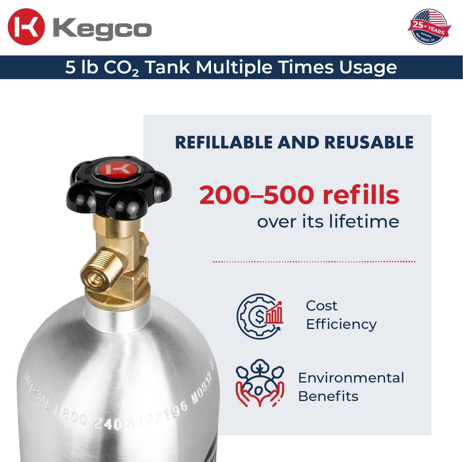 5 lb. Aluminum CO2 Tank - Compressed Gas Air Cylinder for Homebrewing, Aquariums & Soda Makers - Portable & Lightweight