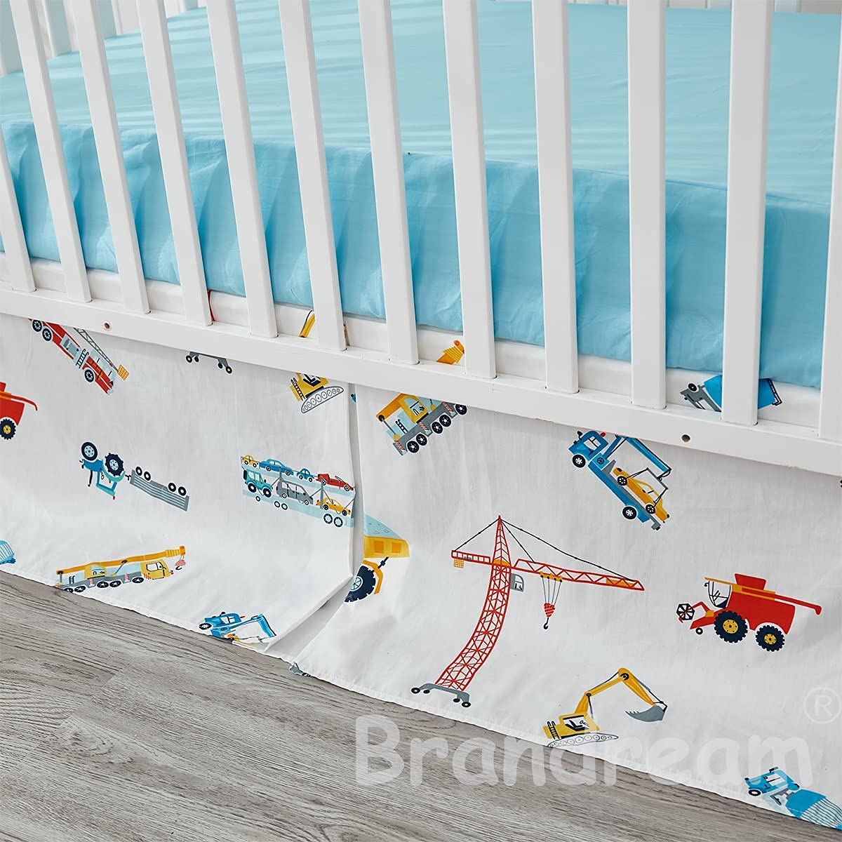 Brandream Boys Construction Truck Nursery Bedding Set - 3 Piece Cotton Crib Set with Comforter, Fitted Sheet & Bed Skirt | Excavator, Vehicle Theme in Blue, Yellow, Red & White | Perfect for Baby Showers, Nursery Decor & Toddler Rooms