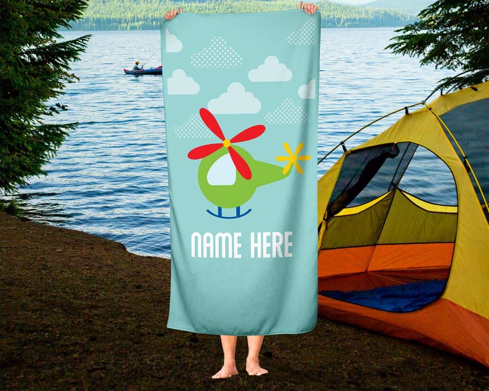 Personalized Extra Large Green Helicopter Towel for Kids & Adults - Custom Oversized Travel, Beach, Pool & Bath Towel for Toddler, Baby Boys & Girls - Perfect for Swimming, Vacation & Spa Days