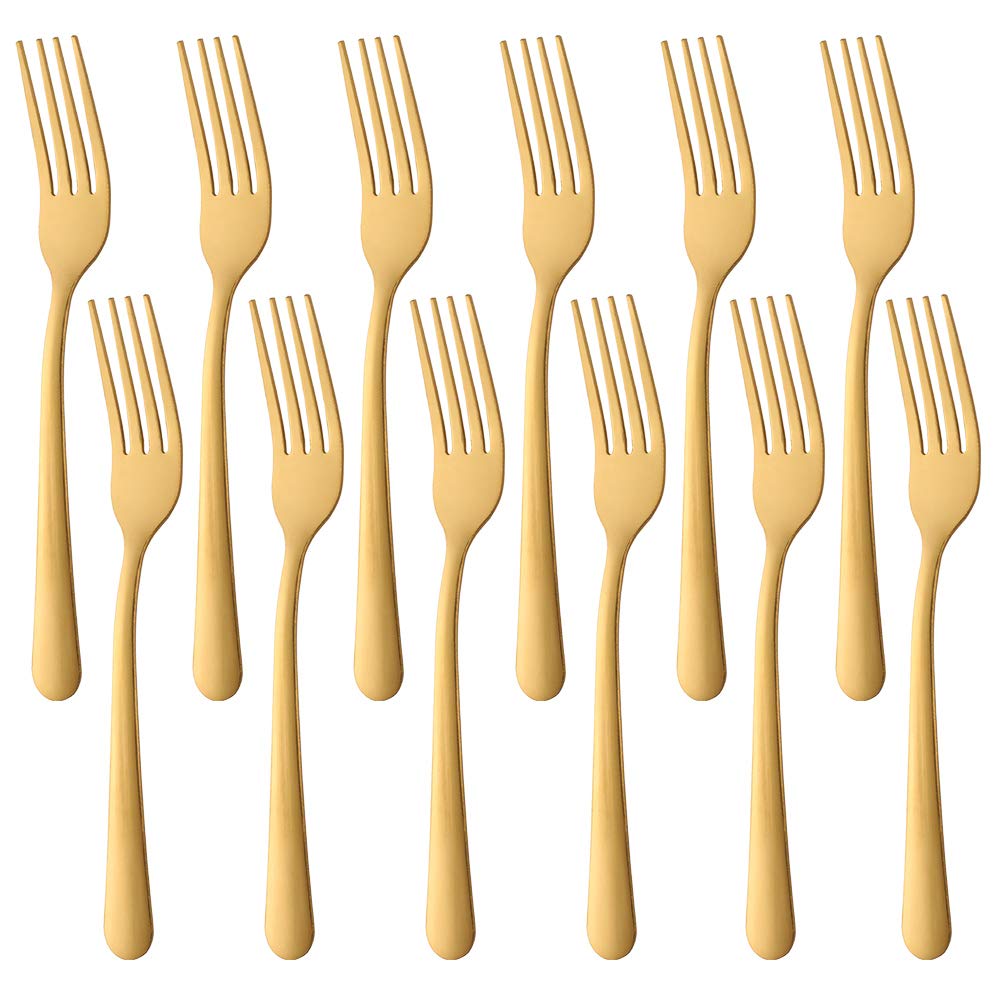 12-Piece Stainless Steel Dinner Fork Set - 7-Inch Silverware Flatware for 12 People - Dishwasher Safe Golden Cutlery - Perfect for Restaurants, Dinner Parties & Everyday Dining