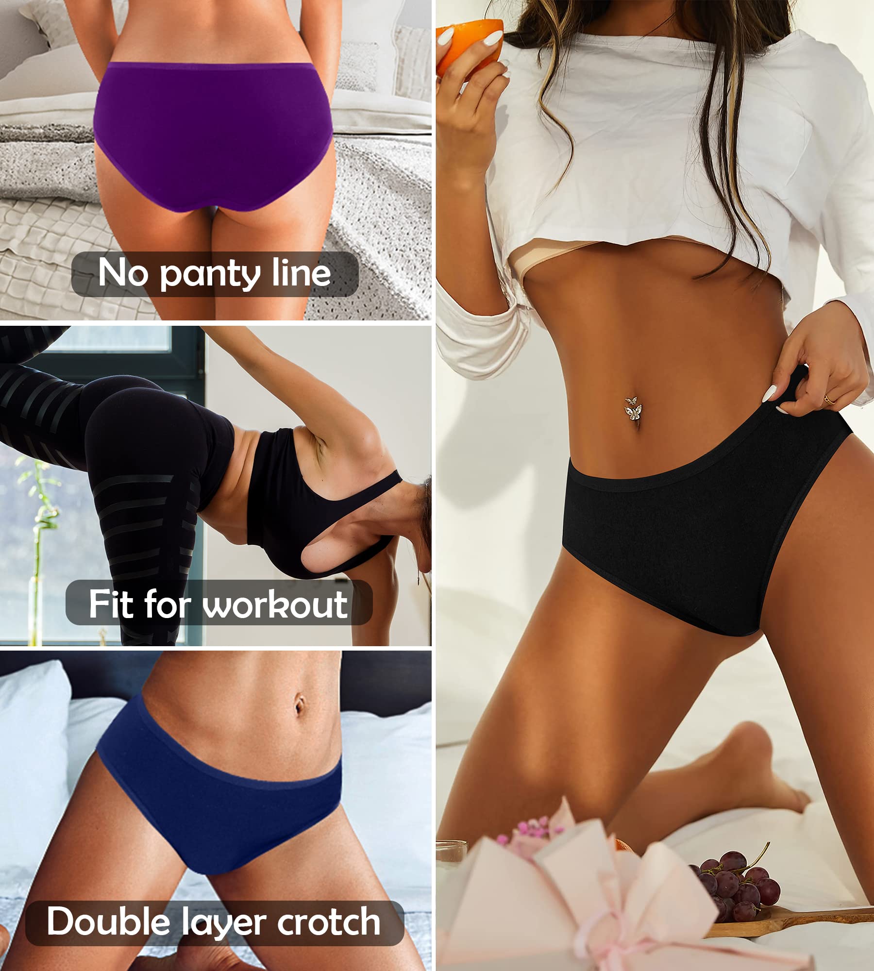 UMMISS Women's No Show Underwear - Cotton Low Rise Breathable Seamless Briefs, Hipster Panties for Everyday Comfort (Regular & Plus Size) | Perfect for Yoga, Workouts & Daily Wear
