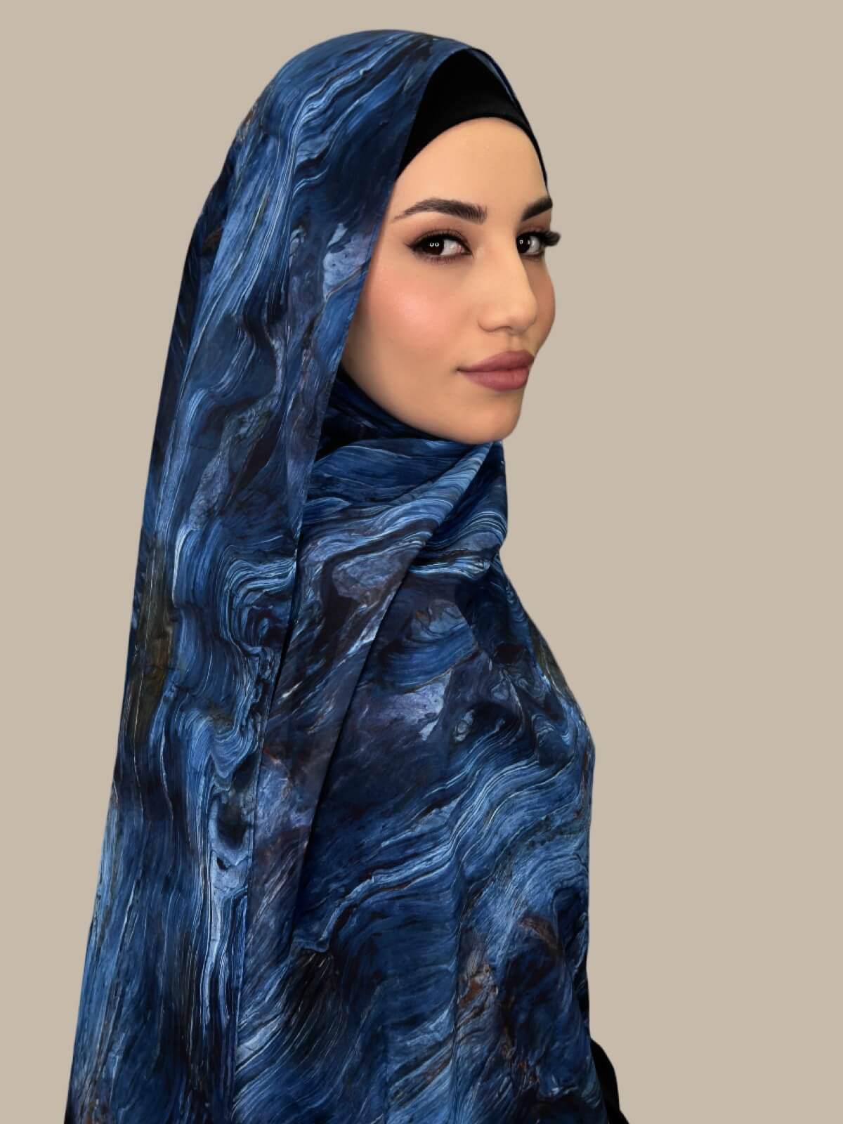 Printed Chiffon Hijab - Ocean Mist Color - Lightweight Muslim Scarf for Women - Perfect for Daily Wear, Prayer & Special Occasions