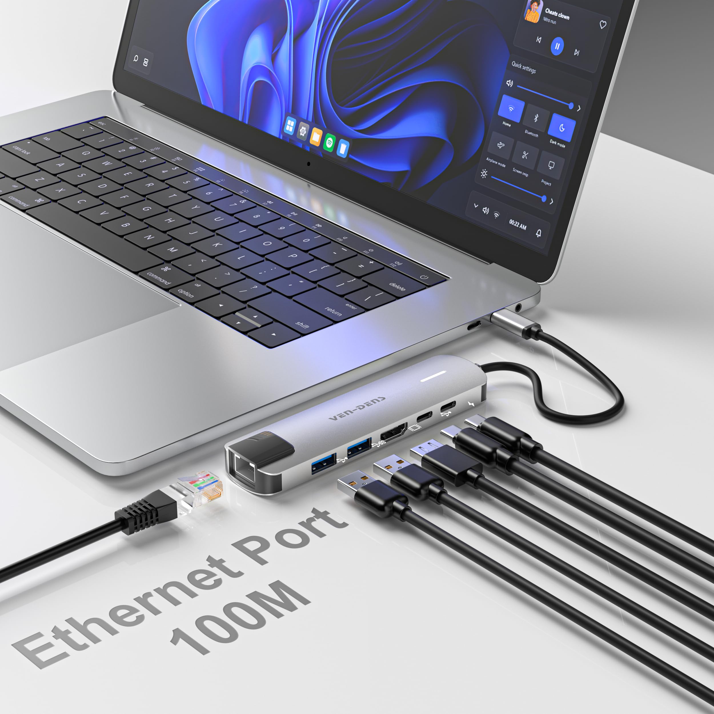 VEN-DENS 6-in-1 USB-C Hub Multiport Adapter with 4K HDMI, Dual USB-A Ports, 100W PD Charging, RJ45 Ethernet - USB-C Docking Station for MacBook Pro/Air, Dell XPS, HP, Surface Pro (Home Office, Business Travel, Online Meeting)