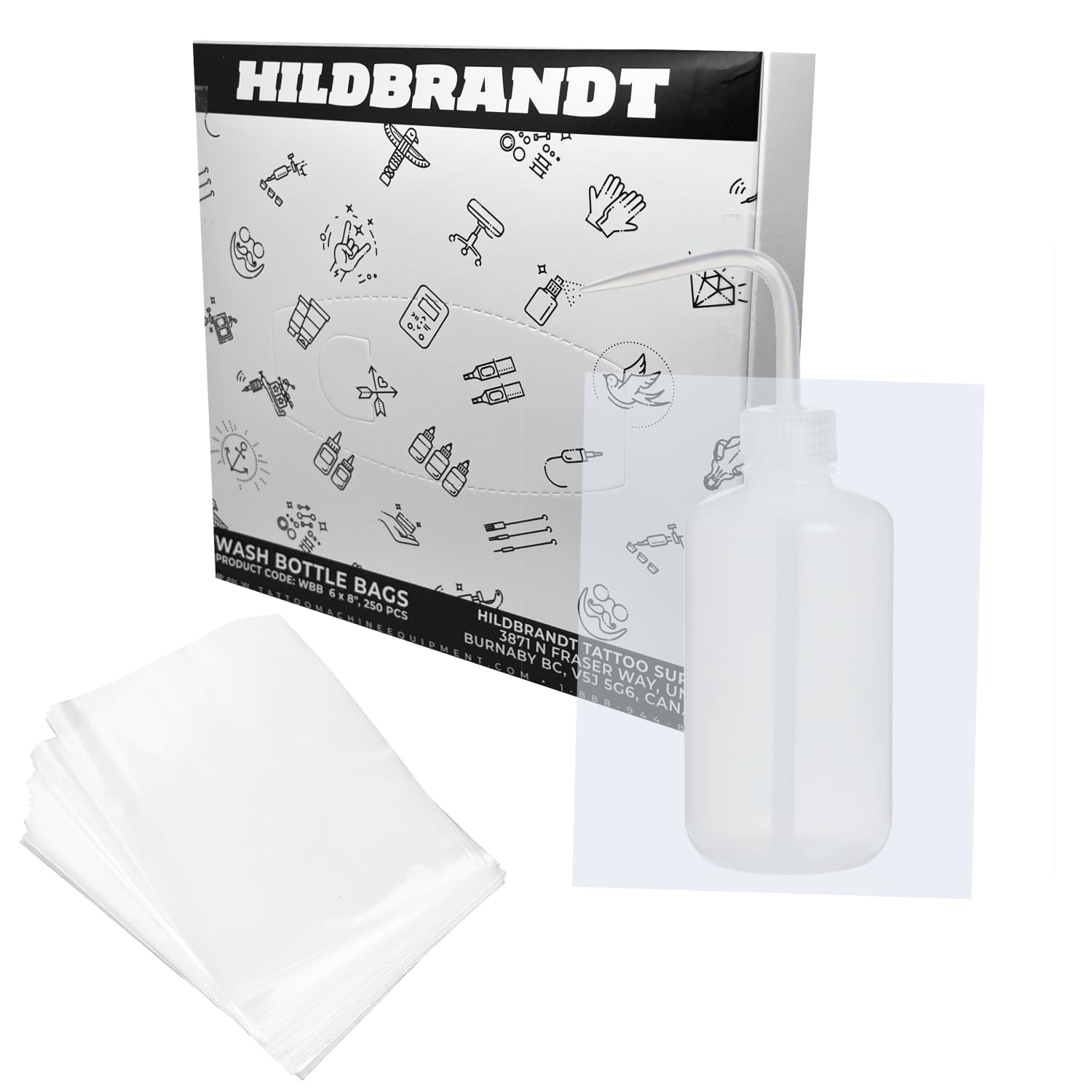 250 pcs Tattoo Wash Bottle Covers - Disposable Wash Bottle Sleeves & Bags for Tattoo Artists - Hygienic Dispenser Box for Tattoo Studio Supplies (Ideal for Ink Storage, Needle Cleaning & Tattoo Aftercare)
