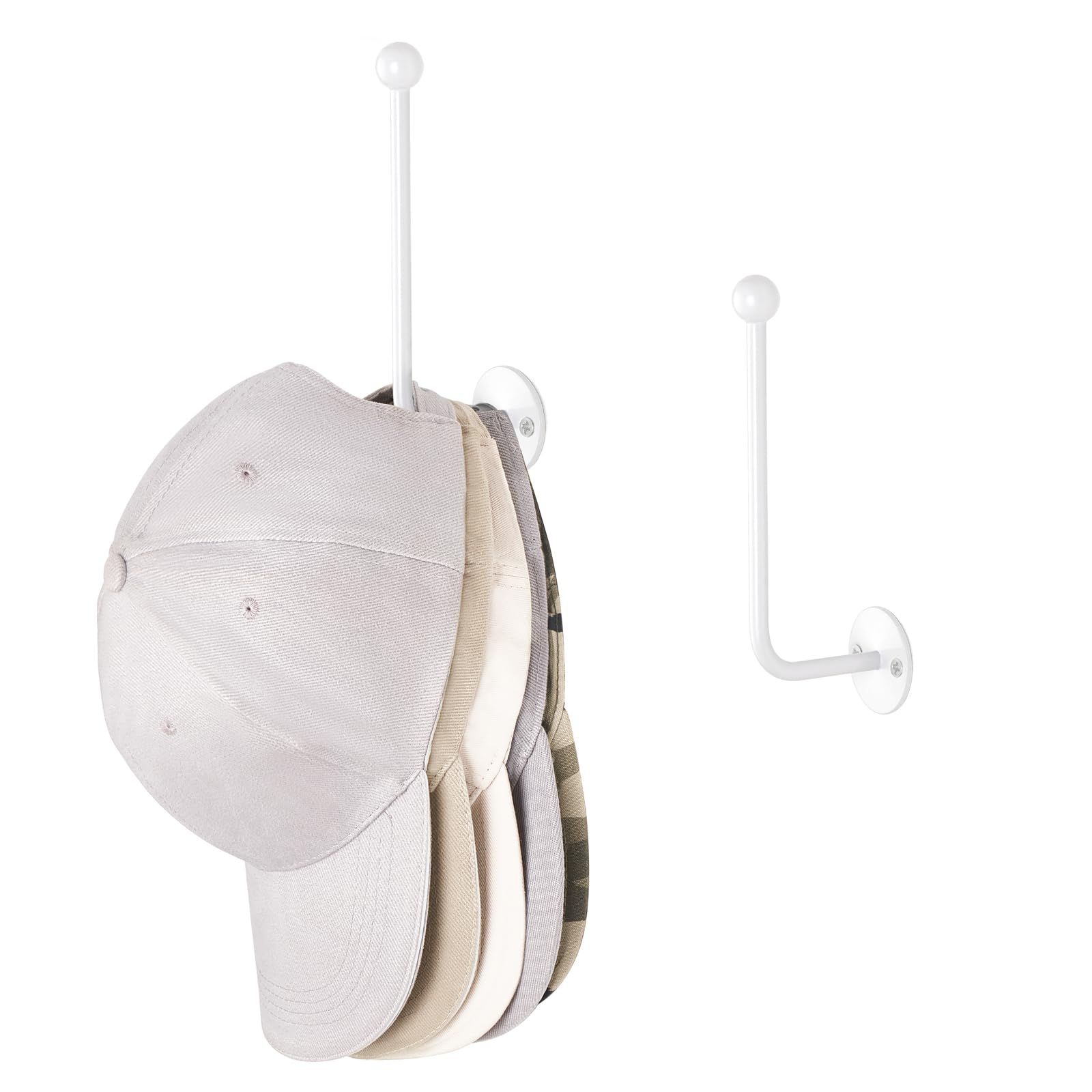 Dahey 2-Pack L-Shaped Baseball Cap Organizer - 5 Inch Space Saving Wall Mounted Hook Rack for Hats, Modern Metal Storage Holder for Closet, Bedroom & Living Room - White | Perfect for Hat Collections, Small Spaces & Home Organization