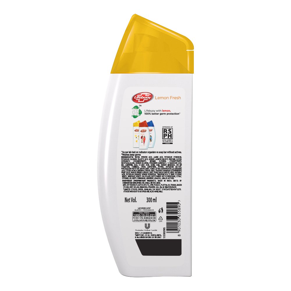 Lifebuoy Lemon Fresh Antibacterial Body Wash - 300ml for Refreshing Shower & Daily Hygiene - Ideal for Gym, Travel & Family Use