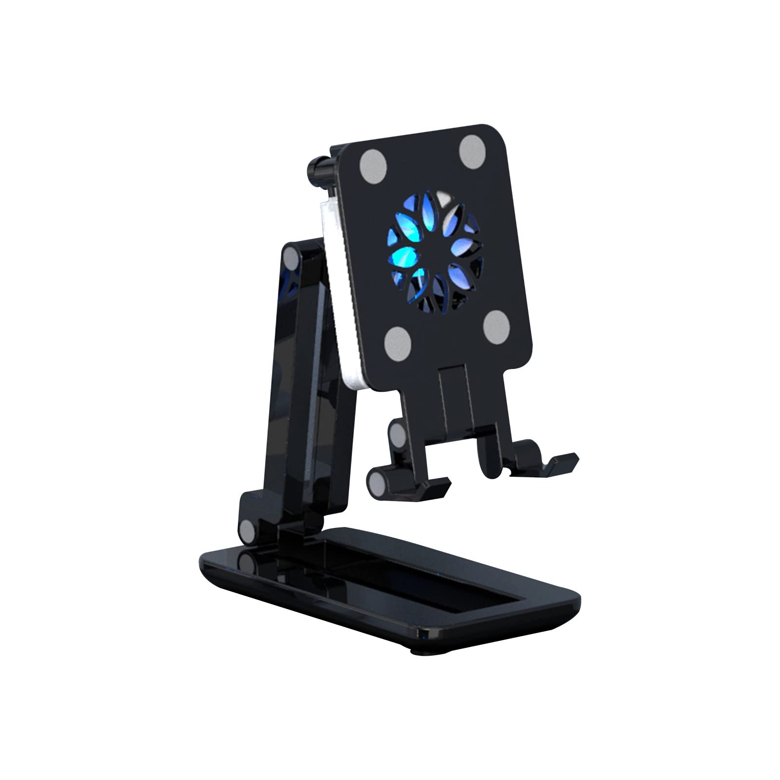 Foldable Phone Stand with Cooling Fan & Fill Light - Adjustable Desktop Bracket for Live Streaming, Gaming, and Video Calls - Perfect for iPhone, Android Smartphones (Home Office & Content Creator Use)