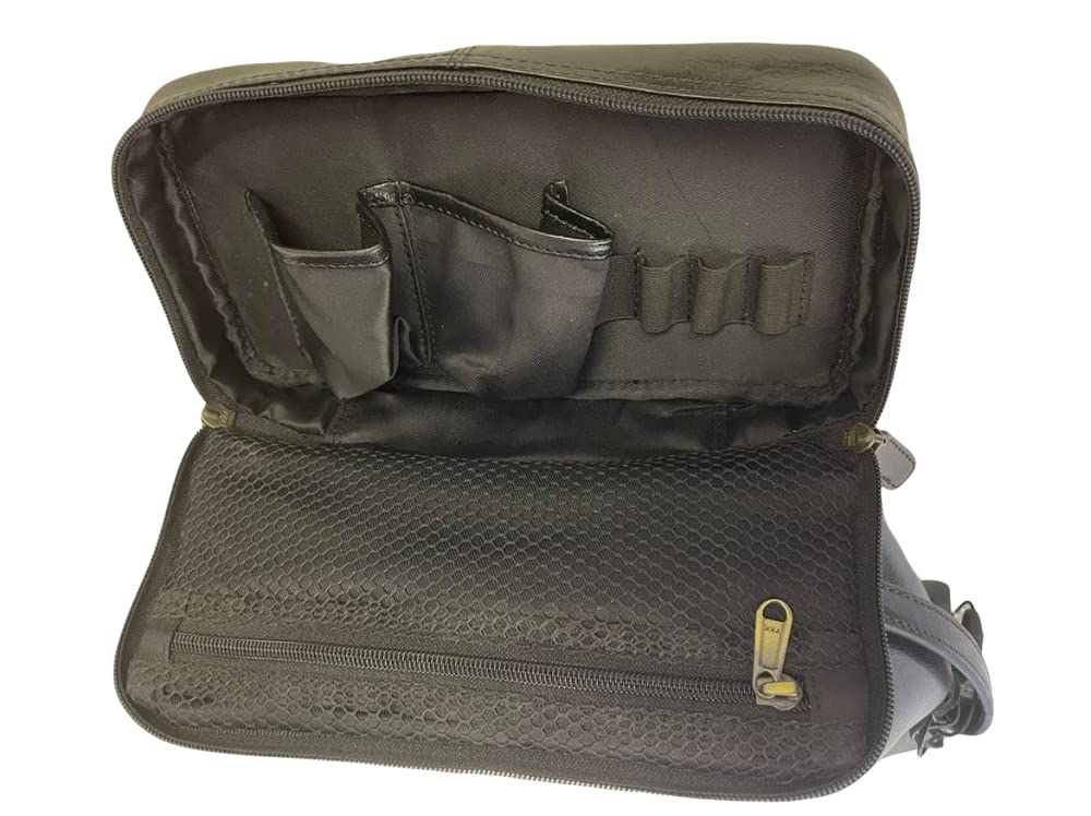 Rowallan Men's Soft Black Leather Travel Toiletry Bag with Frame - Perfect for Business Trips, Gym, and Weekend Getaways