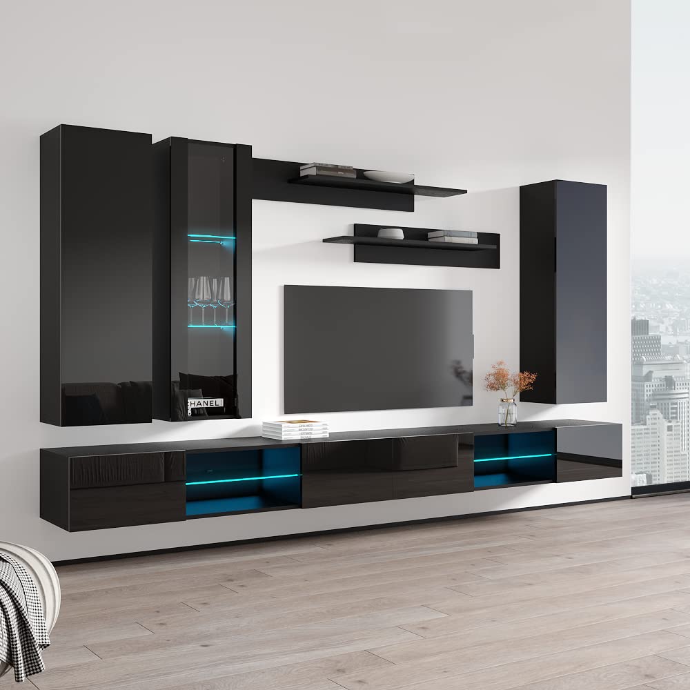 Modern Floating TV Stand with Storage & LED Lights - Wall-Mounted Entertainment Center Console for Living Room & Bedroom - Meble EF4 33