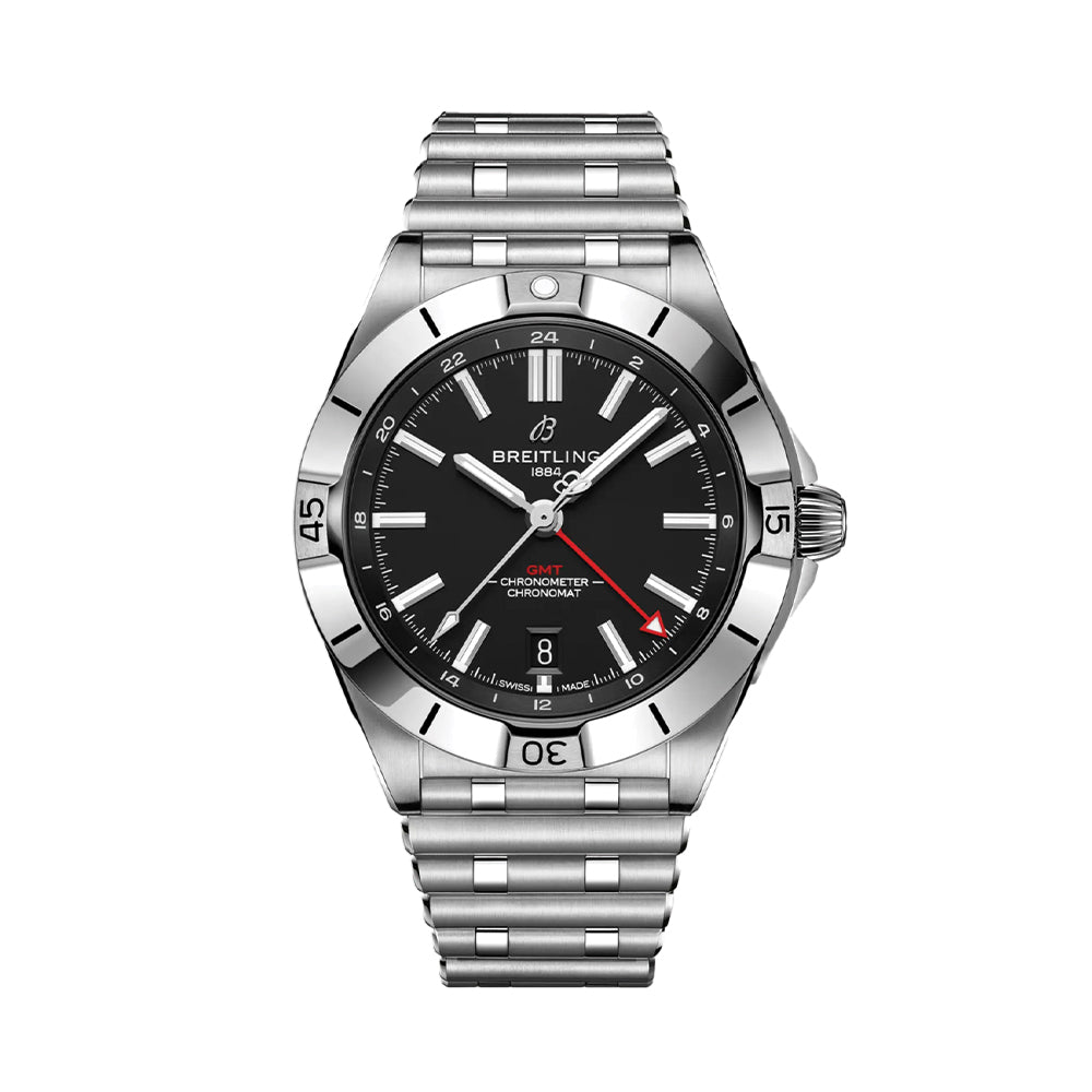 Breitling Chronomat Automatic GMT 40mm Men's Watch - Black Dial on Stainless Steel Bracelet - Luxury Swiss Timepiece for Business Travel & Formal Occasions