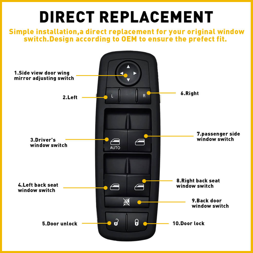 2011-2016 Dodge Journey Car Power Window Master Switch - 8+13 Pin Non-Power Folding Mirrors Replacement | Driver Side Door Control Panel for Easy Window Operation
