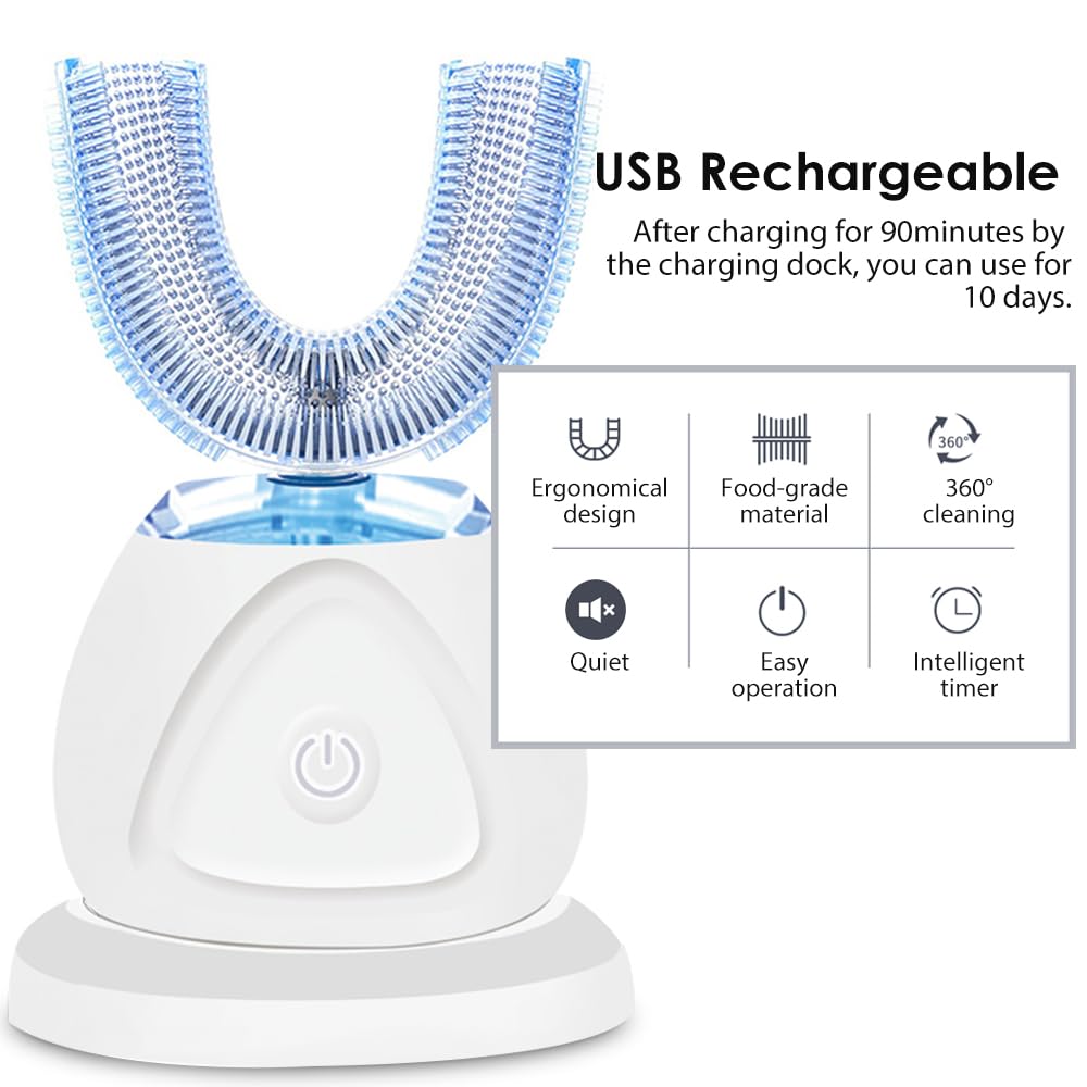 360° Ultrasonic Electric Toothbrush for Adults - Automatic Sonic Toothbrush with Timer & Wireless Charging - Teeth Whitening & Deep Cleaning - Perfect for Home, Travel & Daily Oral Care