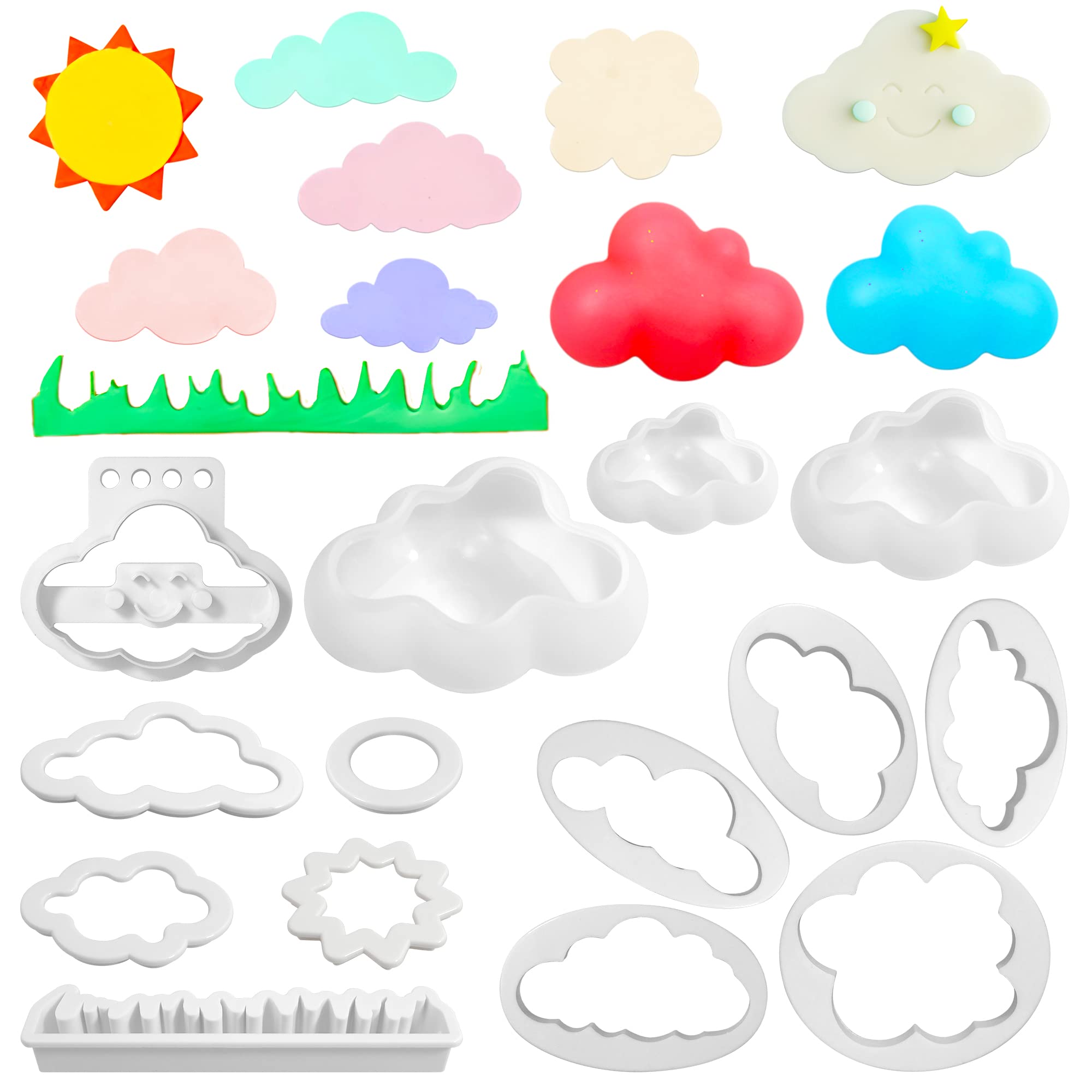 14-Piece 3D Silicone Cloud Cookie Cutters & Fondant Molds Set - Baking Decorations for Cookies, Cupcakes, Cakes - Perfect for Parties, Holidays & DIY Desserts