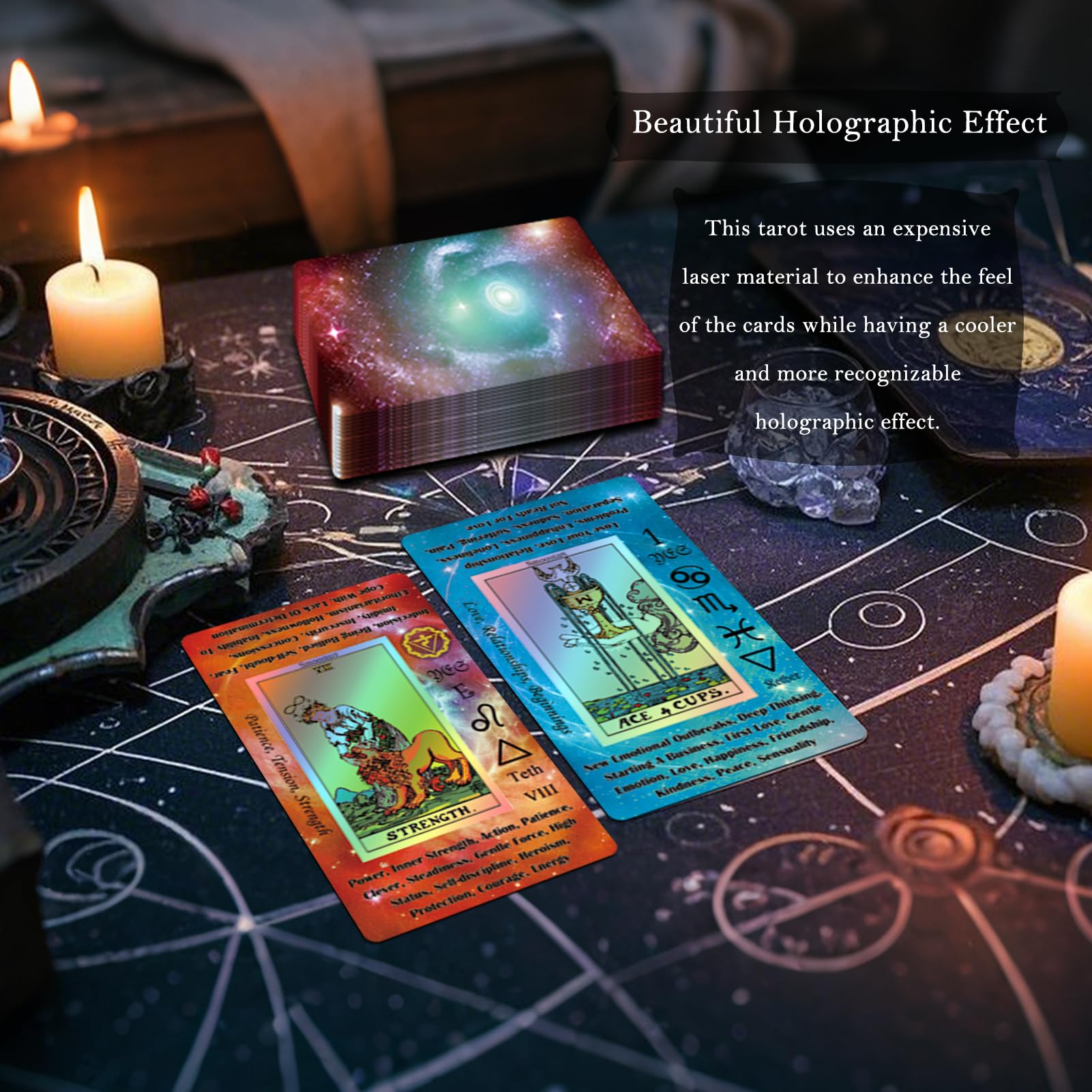 Premium Smoostart Tarot Cards for Beginners - 78-Card Deck with Meanings, Holographic Laser Surface & Guide Book - Perfect for Divination, Meditation & Spiritual Growth