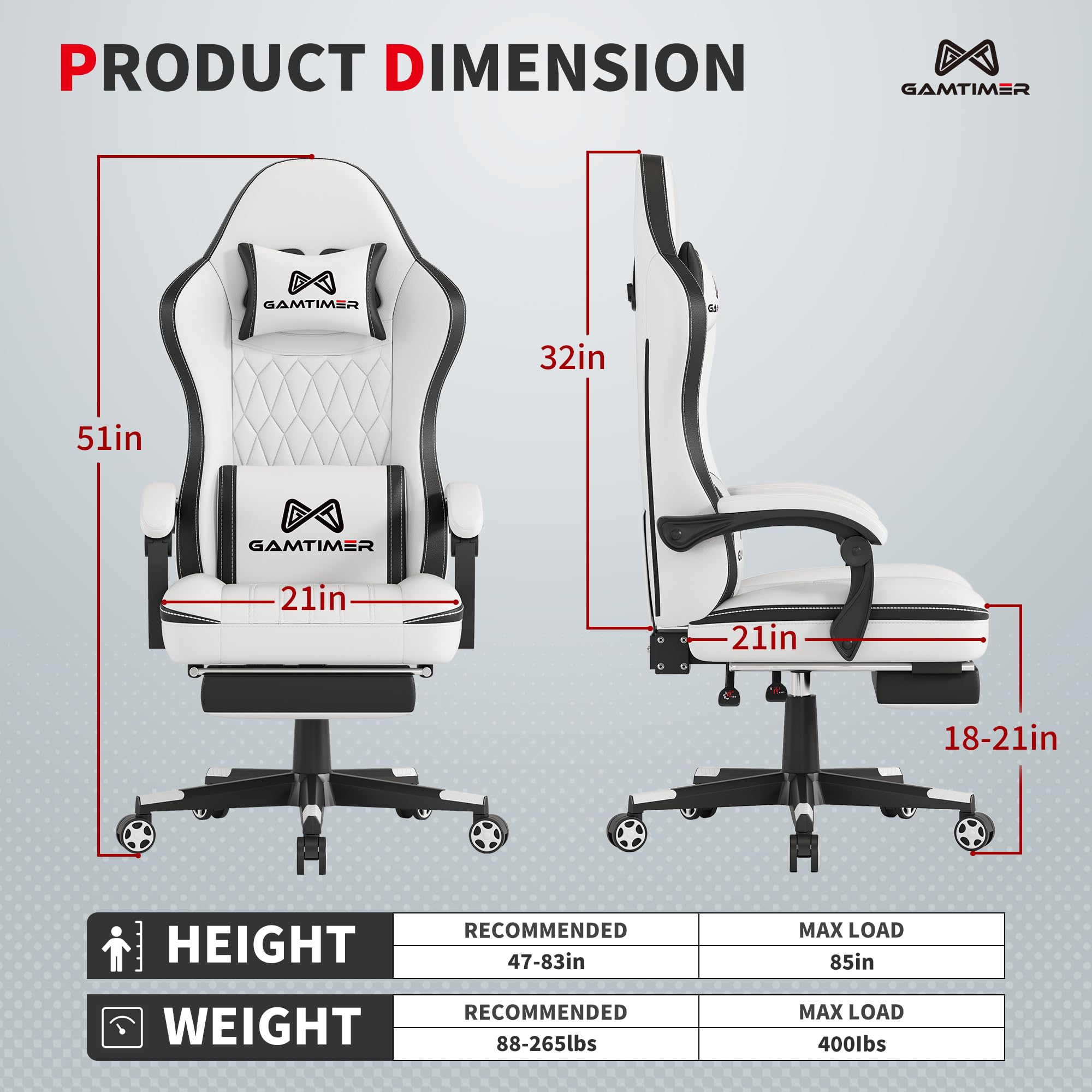 Ergonomic Gaming Chair with Adjustable Footrest & Lumbar Support - Breathable PU Leather Computer Desk Chair with Headrest - Comfortable Office & Video Game Chair for Adults & Gamers (White) - Perfect for Esports, Streaming & Home Office Workspace