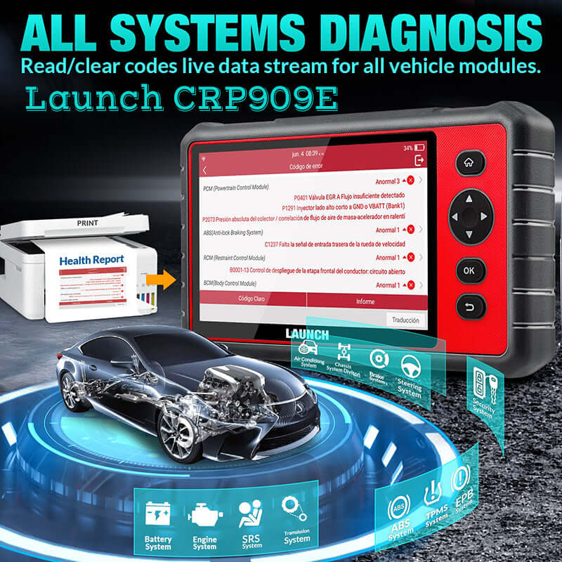 LAUNCH CRP909E All Systems OBD2 Scanner with 28 Reset Functions - Professional Car Diagnostic Tool for Engine, ABS, SRS & More | Perfect for Mechanics & DIY Auto Repair