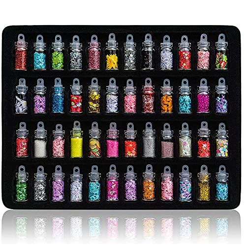 Belicia 3D Nail Art Decoration Mini Glass Bottles Set - 48pcs with Free Nail Art Tweezer for DIY Manicure, Nail Salon, Home Decoration & Gift Ideas