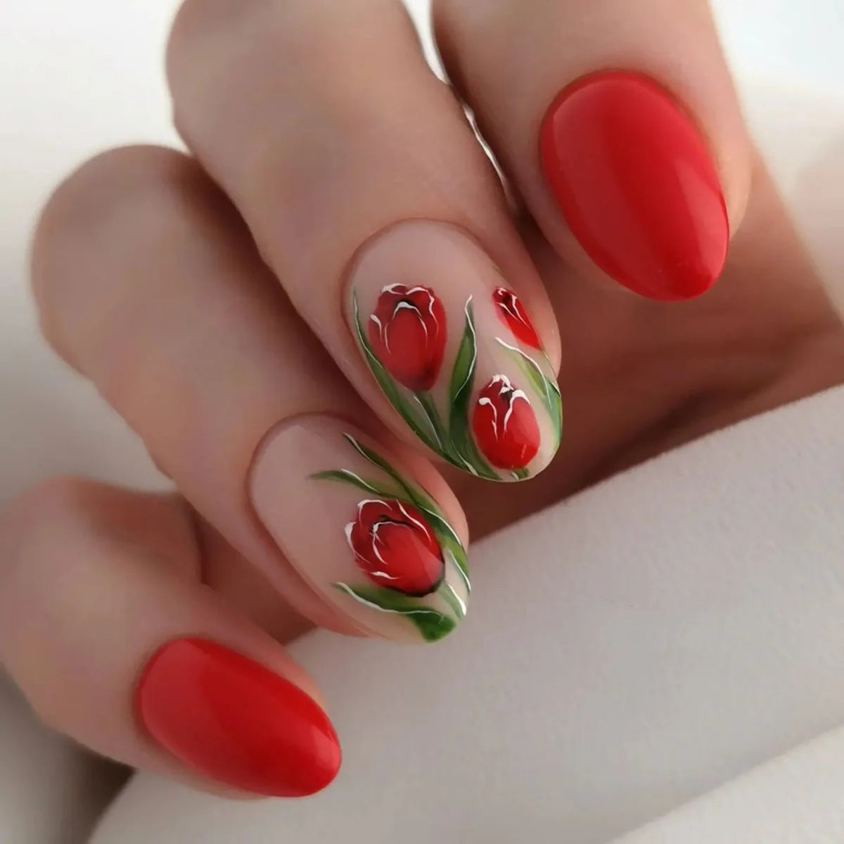 24Pcs Short Almond Press on Nails - Full Cover False Nails with Garden Flower Design, Colorful Wearable Manicure for Women & Girls | Perfect for Parties, Weddings, Daily Wear & Nail Art Enthusiasts