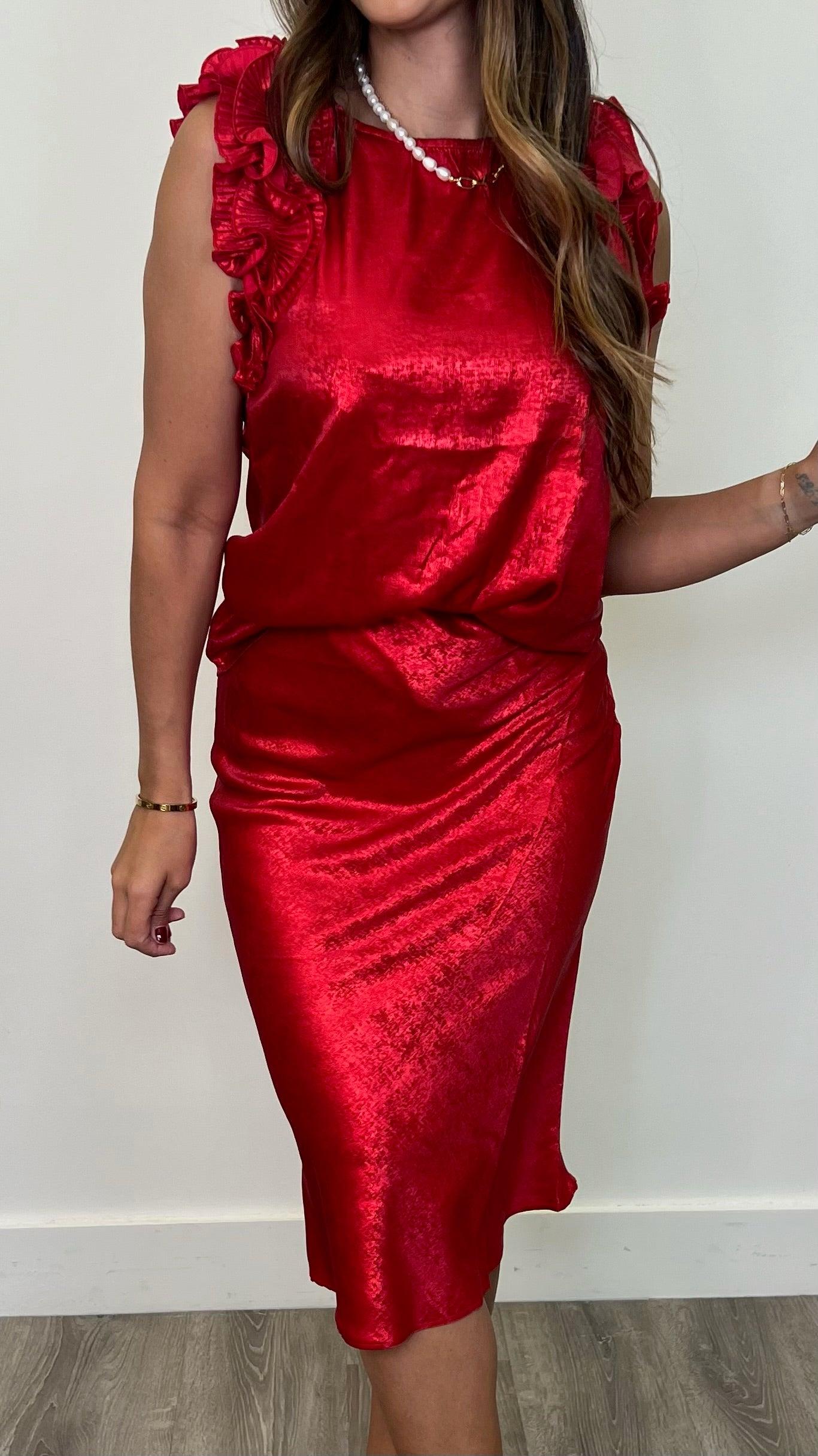 Leila Red Satin Skirt for Women - Elegant High Waist Party Skirt for Evening, Date Night, and Special Occasions