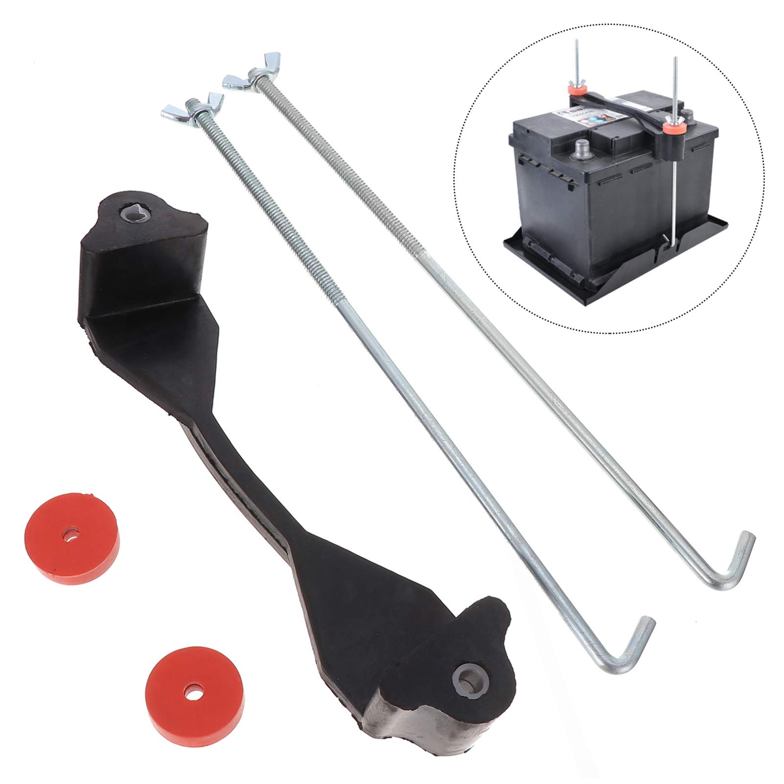 VICASKY Universal Car Battery Hold Down Bracket Kit - Adjustable Battery Stand with Rubber Coupler & Bolts for Secure Storage - Perfect for Vehicle Battery Maintenance & Replacement (Fits 7 Car Models)