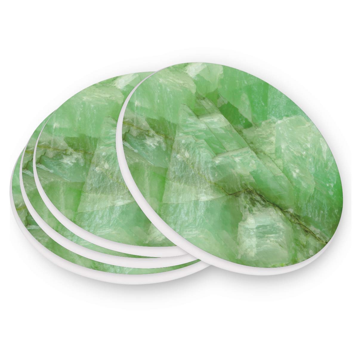 Funny Absorbent Marble Drink Coasters Set of 1/2/4 Pack - Oversized Spill-Proof Cup Coasters for Furniture Protection (0.20x3.9x4 Inches, Green Jade Stone) - Perfect for Coffee Tables, Bars, Office Desks & Home Decor
