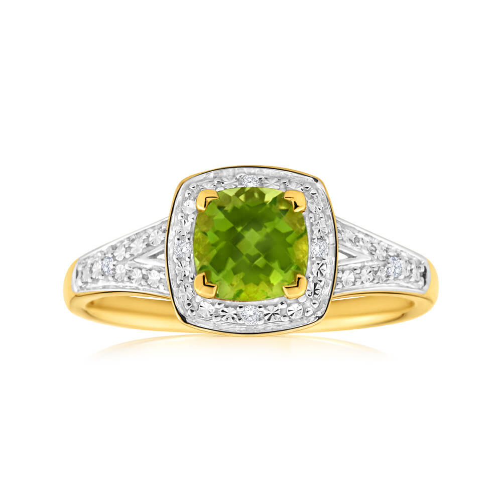 9ct Yellow Gold 1.13ct Peridot Diamond Ring for Women - Elegant Birthstone Jewelry Gift for Anniversary, Engagement & Special Occasions