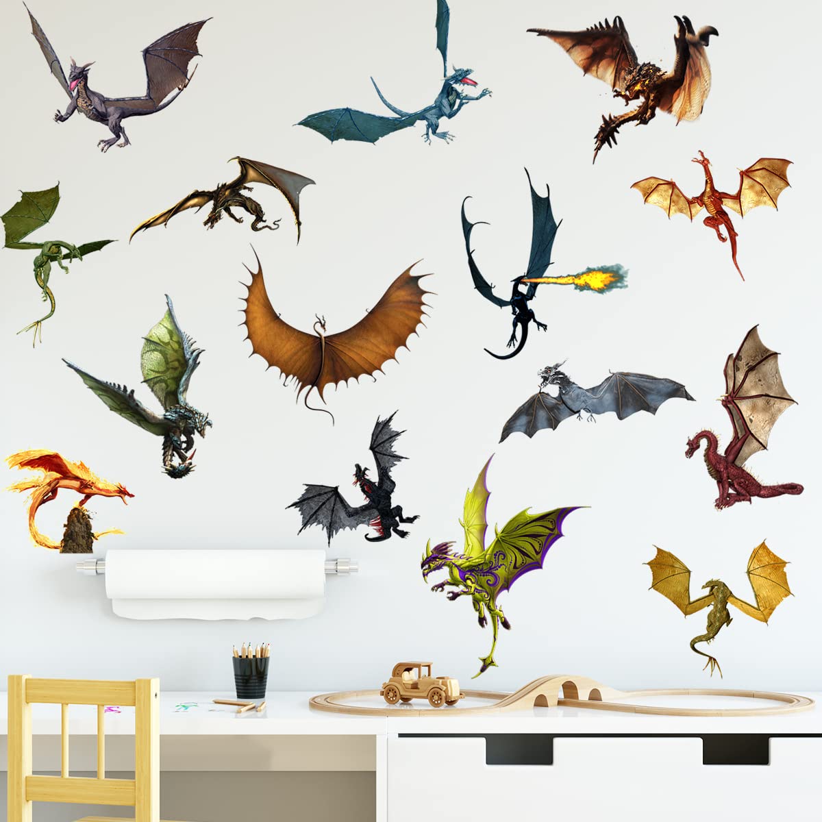 3D Fantasy Dragon Wall Decal - Peel & Stick Removable Vinyl Wall Art for Kids Room, Nursery, Living Room & Classroom Decor | Perfect for Themed Parties, Fantasy Bedrooms & Playroom Wall Decorations