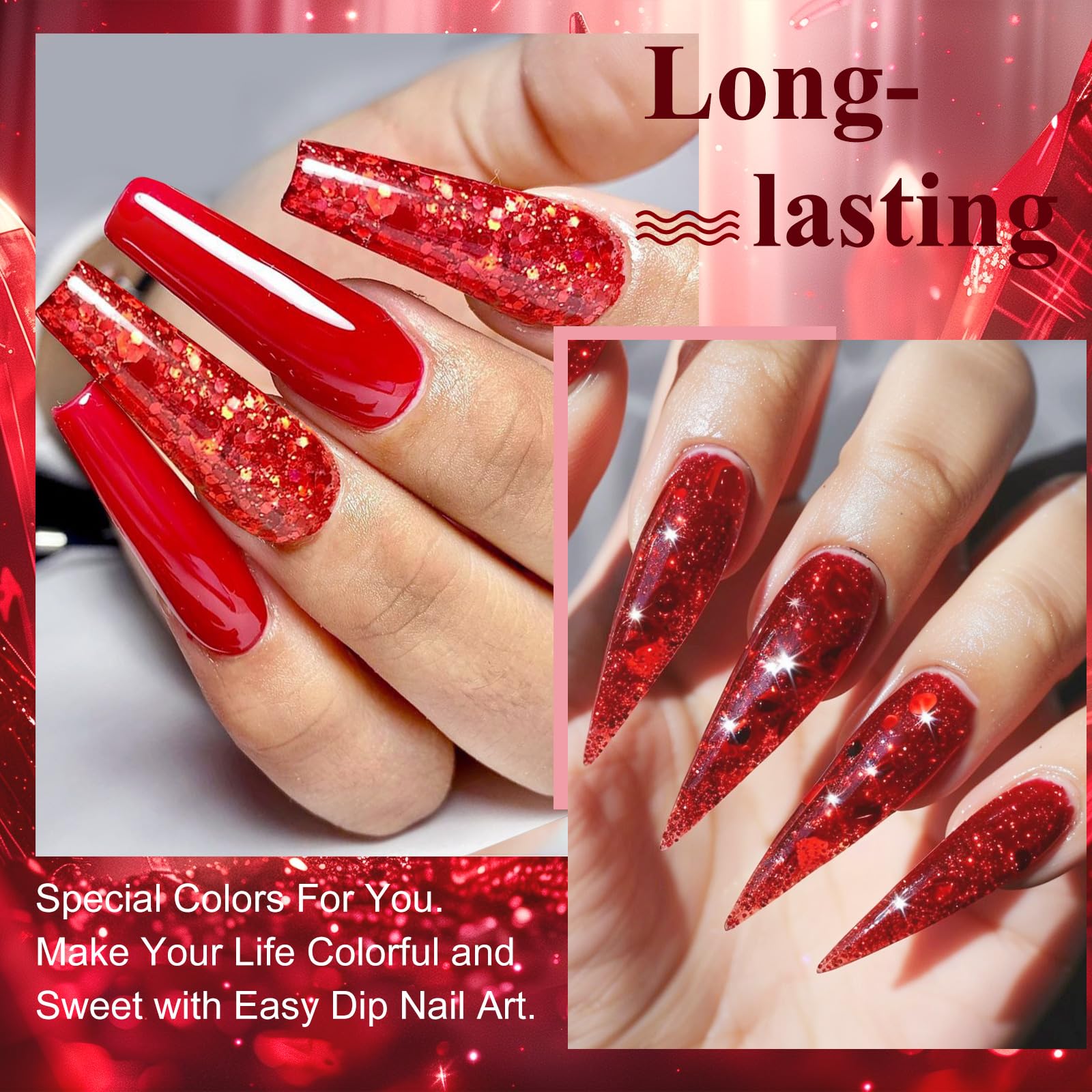 Professional Sparkly Golden Red Glitter Acrylic Nail Powder for Nail Extensions, French Manicure, 3D Flower Nail Art & Carving - 30g (YSJF018) | Perfect for Beginners, Salon Use & DIY Nail Designs at Home
