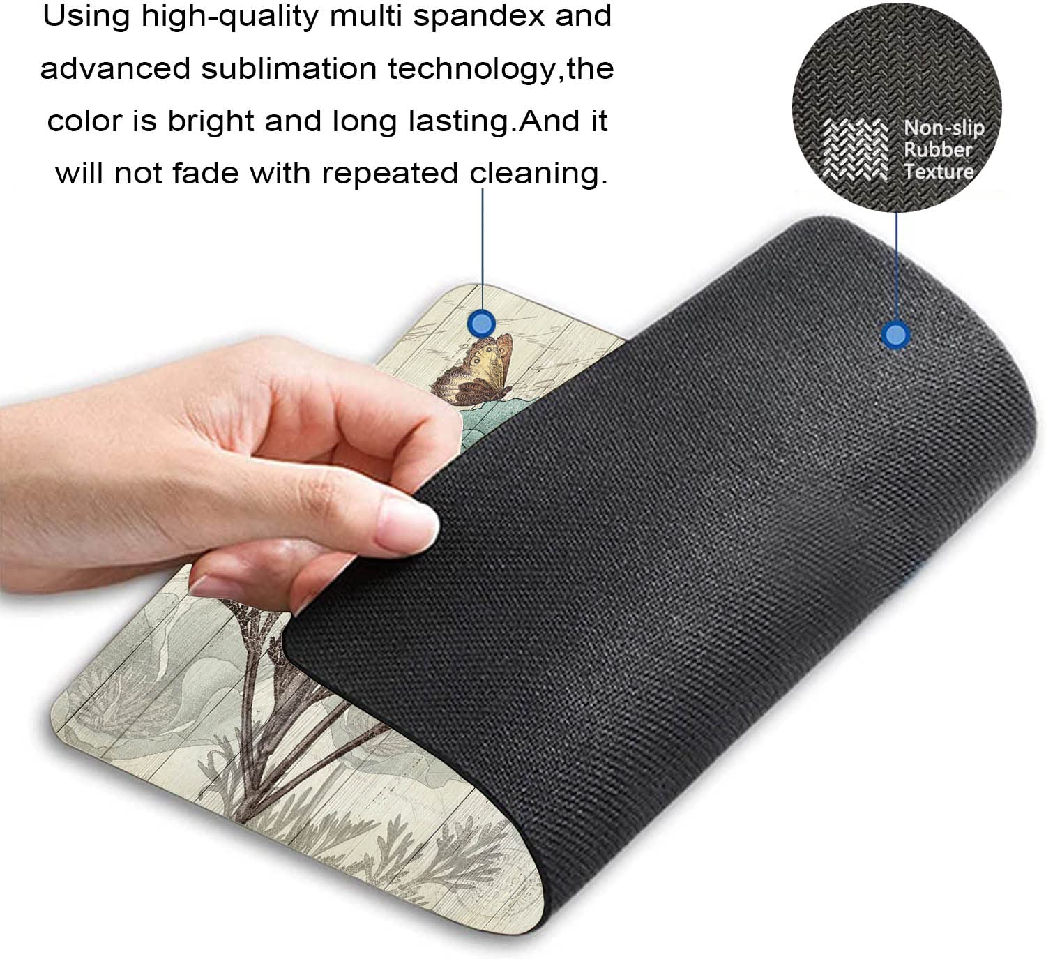 Custom Blue Flowers & Butterflies Gaming Mouse Pad - Non-Slip Rubber Base Office Mouse Mat 9.5