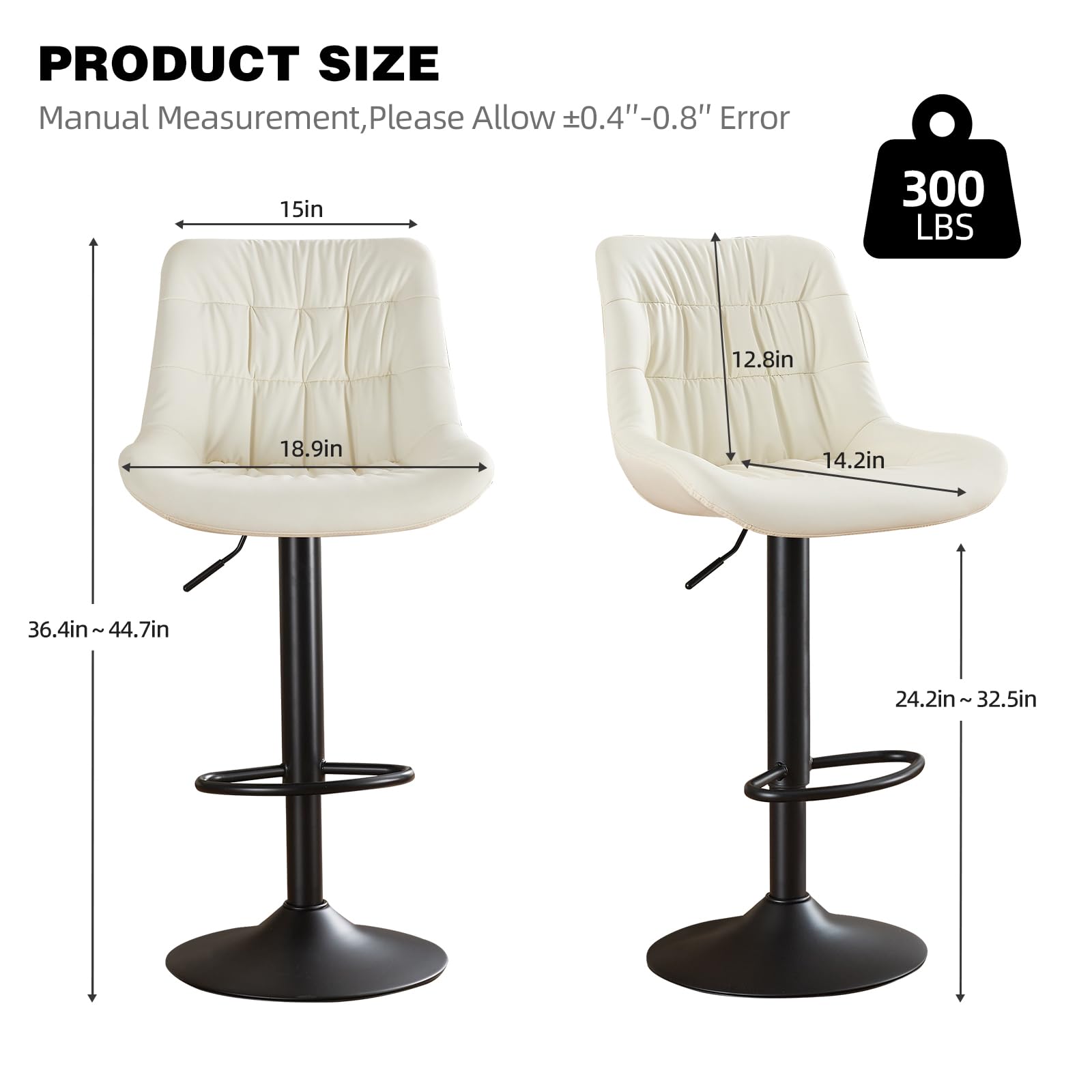 Modern Adjustable Swivel Bar Stools Set of 2 - High Back Faux Leather Counter Height Barstools, Upholstered Kitchen Island Chairs for Home Bar, Restaurant & Cafe (Beige) - Perfect for Entertaining, Dining & Small Space Decor