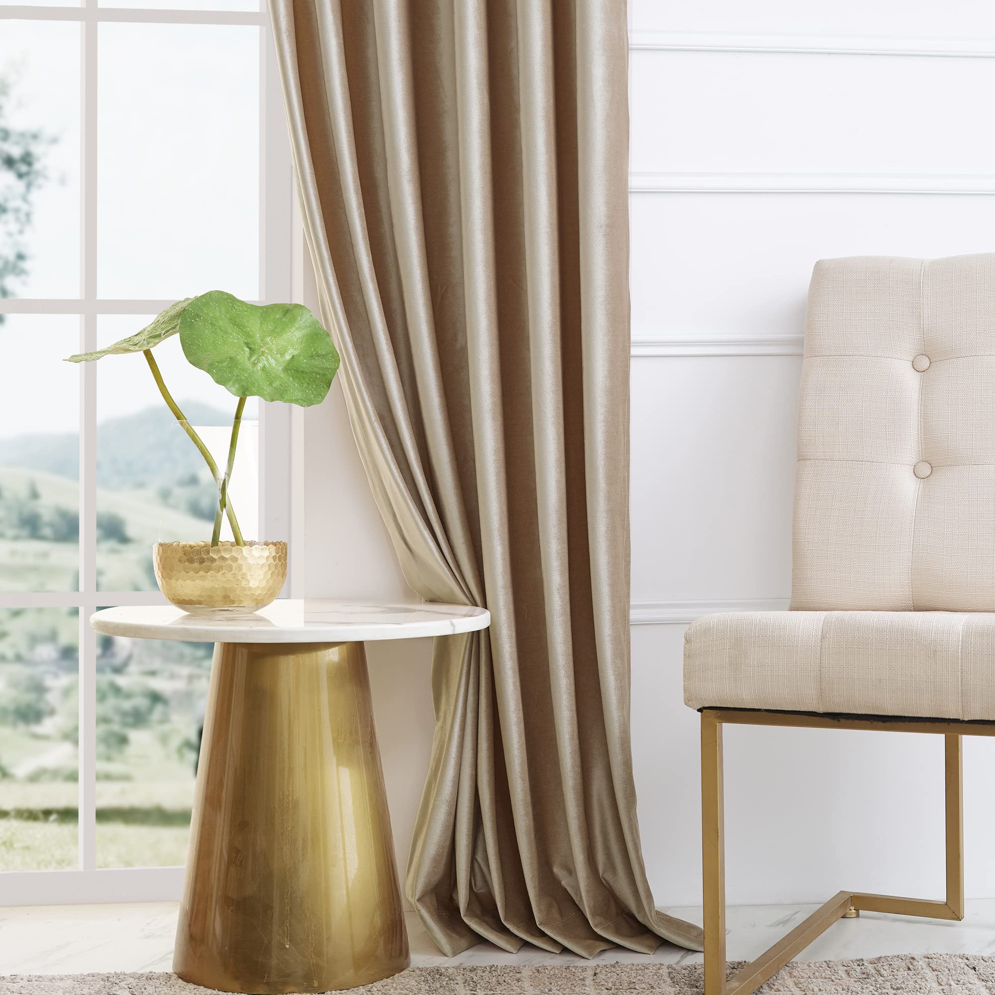 Premium Blackout Curtains 108 Inch - Velvet Rod Pocket Window Drapes for Living Room & Bedroom (Set of 2 Panels) | Semi Room Darkening, Thermal Insulated, Noise Reducing | Elegant Champagne Home Decor for Better Sleep & Privacy