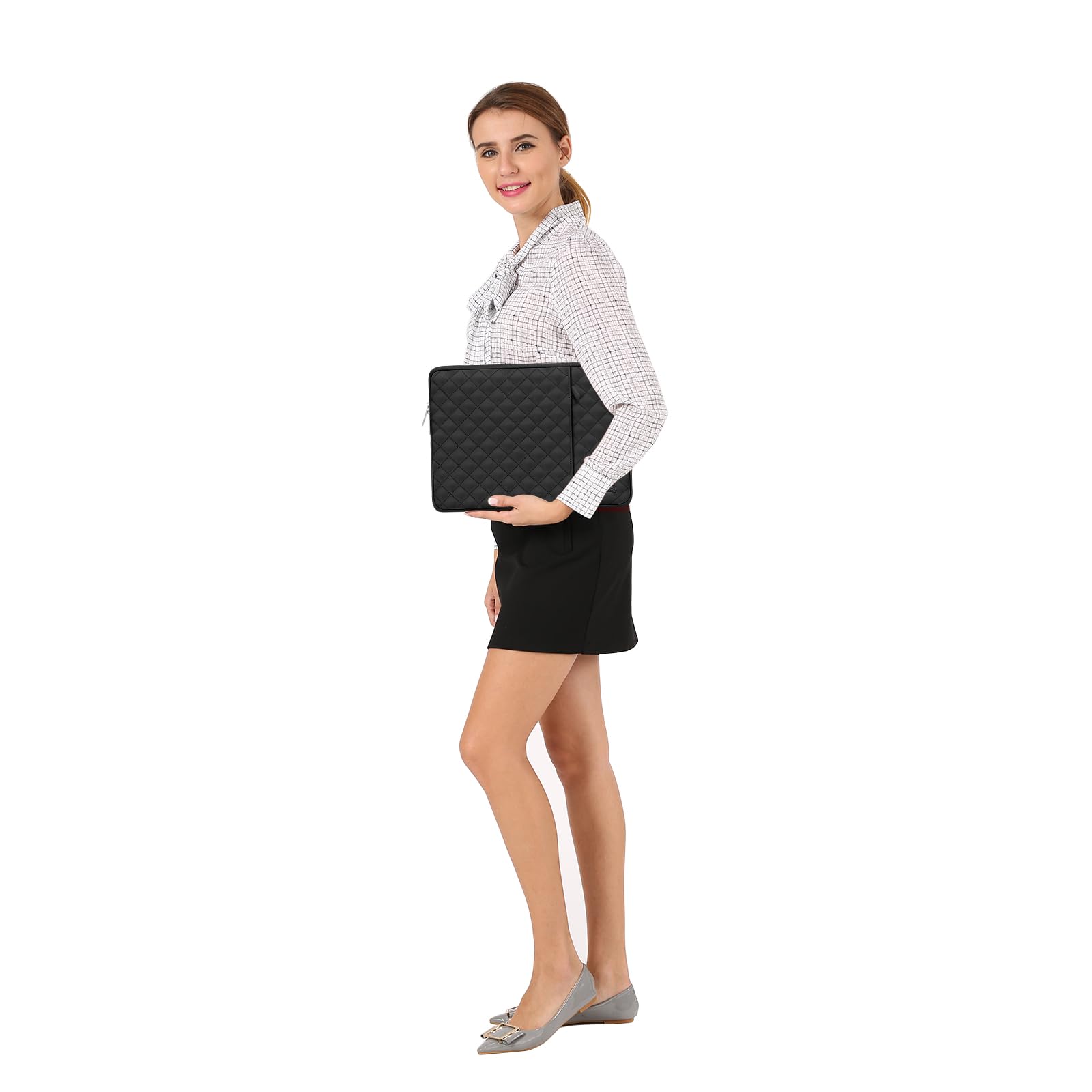 MOSISO 15 Inch Laptop Sleeve Bag - Waterproof Quilted Vertical Case Compatible with MacBook Air M4/M3/M2 (2023-2025), Surface Pro, Dell XPS - Protective Computer Bag with Front Pocket & Accessory Pouch (Black) - Perfect for Work, School & Travel