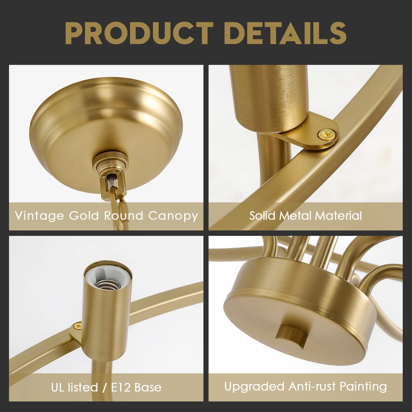 6-Light Brushed Gold Chandelier - 29
