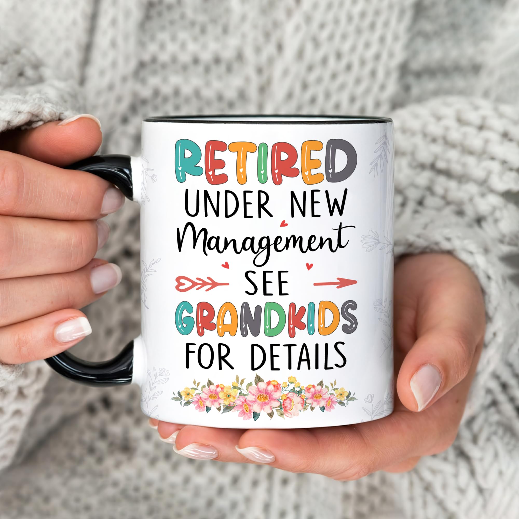 Funny Retirement Coffee Mug 11oz - Under New Management See Grandkids For Details - Best Retirement Gift for Grandma, Mom, Nana - Perfect for Birthday, Christmas & Office Retirement Parties - Ceramic Tea Cup for Daily Use & Humorous Gift Giving