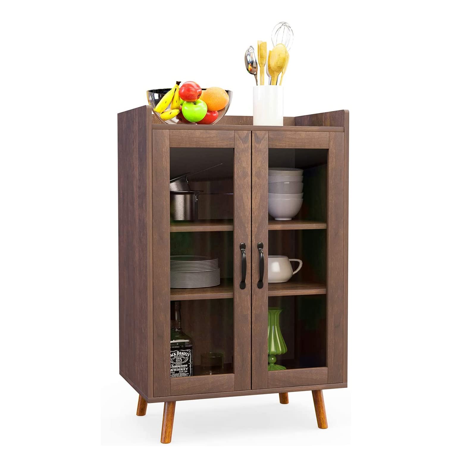 Mid-Century Modern 2-Door Floor Cabinet with Adjustable Shelf - Kitchen Sideboard Buffet Storage Cupboard for Dining Room, Living Room, Bedroom & Hallway - Perfect for Storing Dishes, Linens & Home Decor