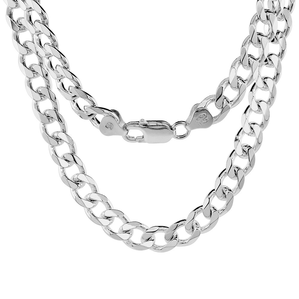 Sterling Silver 8mm Curb Cuban Link Chain Necklace & Bracelet Set for Men Women - Nickel Free Italian Crafted Beveled Edge Jewelry (7-36 Inch) - Perfect for Gifts, Parties, and Everyday Fashion Accessories