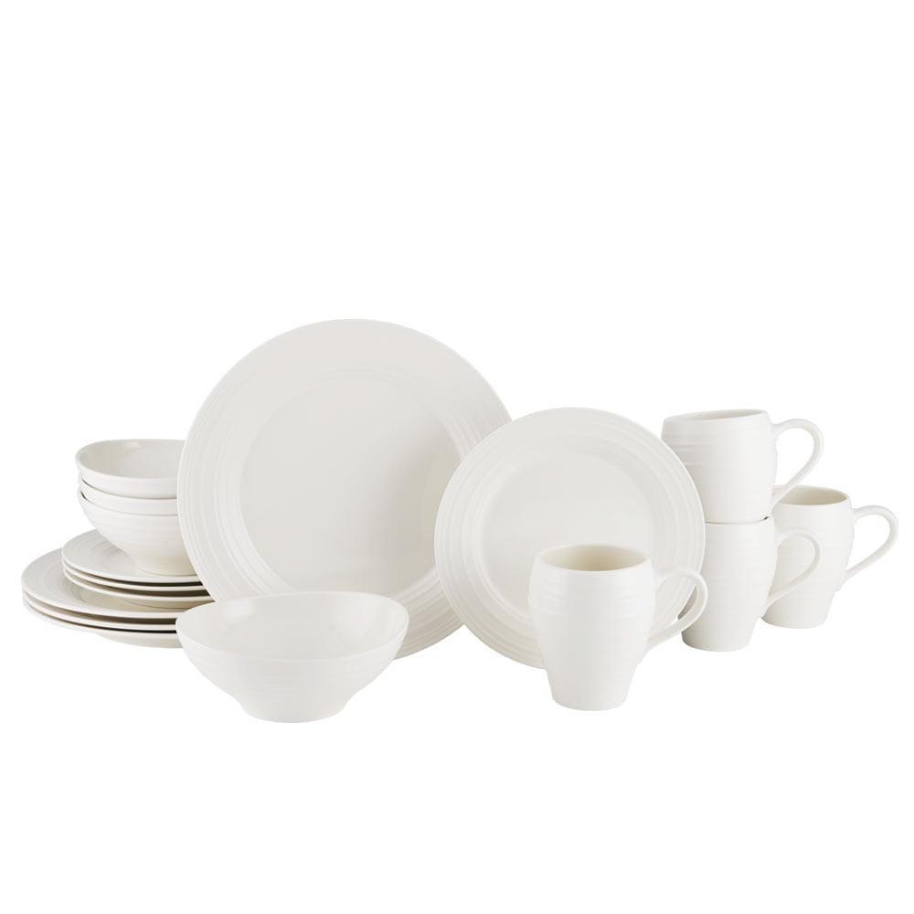 16-Piece Swirl White Dinnerware Set - Service for 4, Elegant Porcelain Plates, Bowls & Mugs - Perfect for Family Dinners, Entertaining Guests & Restaurant-Style Dining