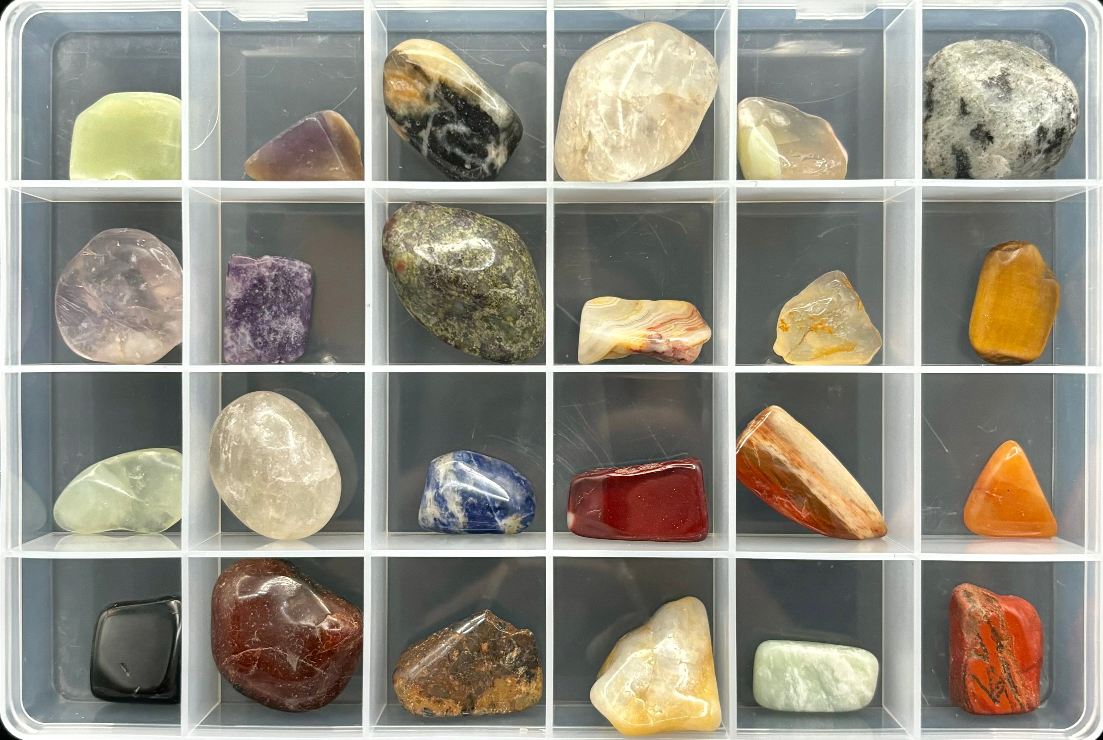 24 Piece Collectors Box - Tumbled Stone Set for Healing, Meditation & Display | Natural Crystals & Gemstones for Home Decor, Reiki, Chakra Balancing & Gift Giving