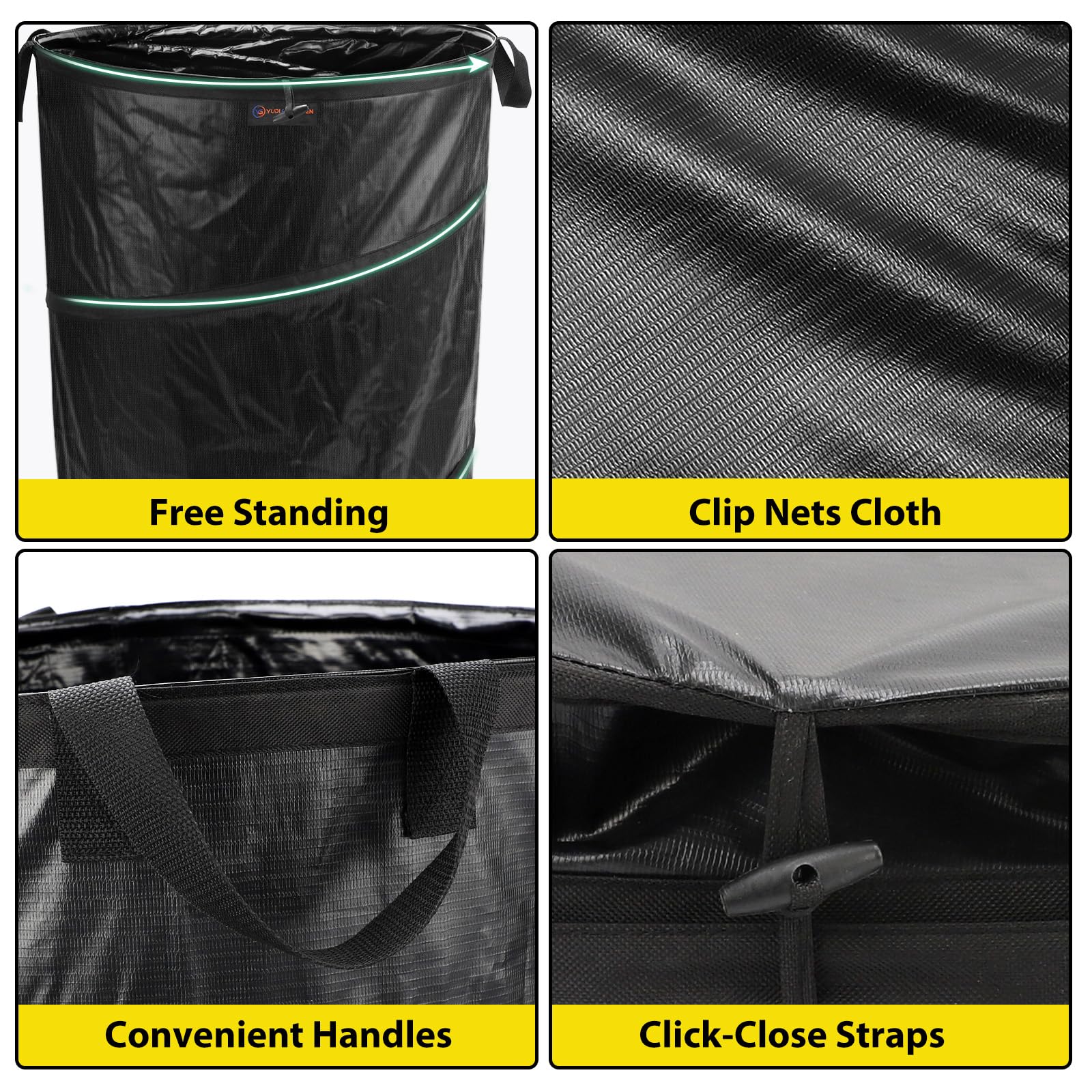 **YUDI & GARDEN 45 Gallon Collapsible Garden Bag - Foldable Trash Can for Camping, Yard Waste, Leaves & Lawn - Reusable Pop-Up Garbage Bin for Patio, Outdoor & Travel Use**    *(Use Cases: Perfect for camping trips, backyard cleanup, leaf collection, patio waste disposal, and outdoor adventures.)*
