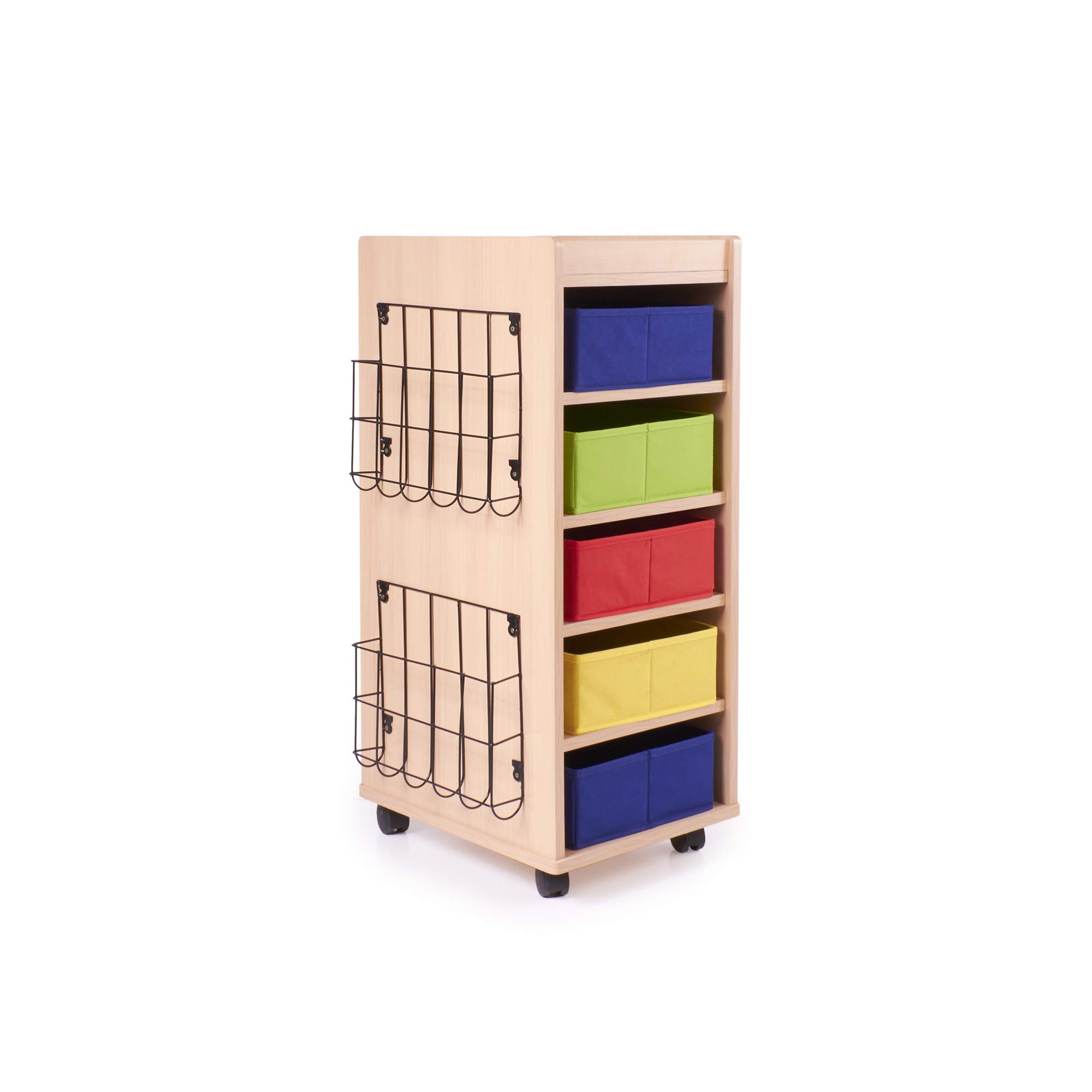 Guidecraft Rolling Storage Cart with 5 Fabric Bins - Organize School Supplies, Art & Craft Materials, Office Essentials | Perfect for Classroom, Home & Workspace Organization