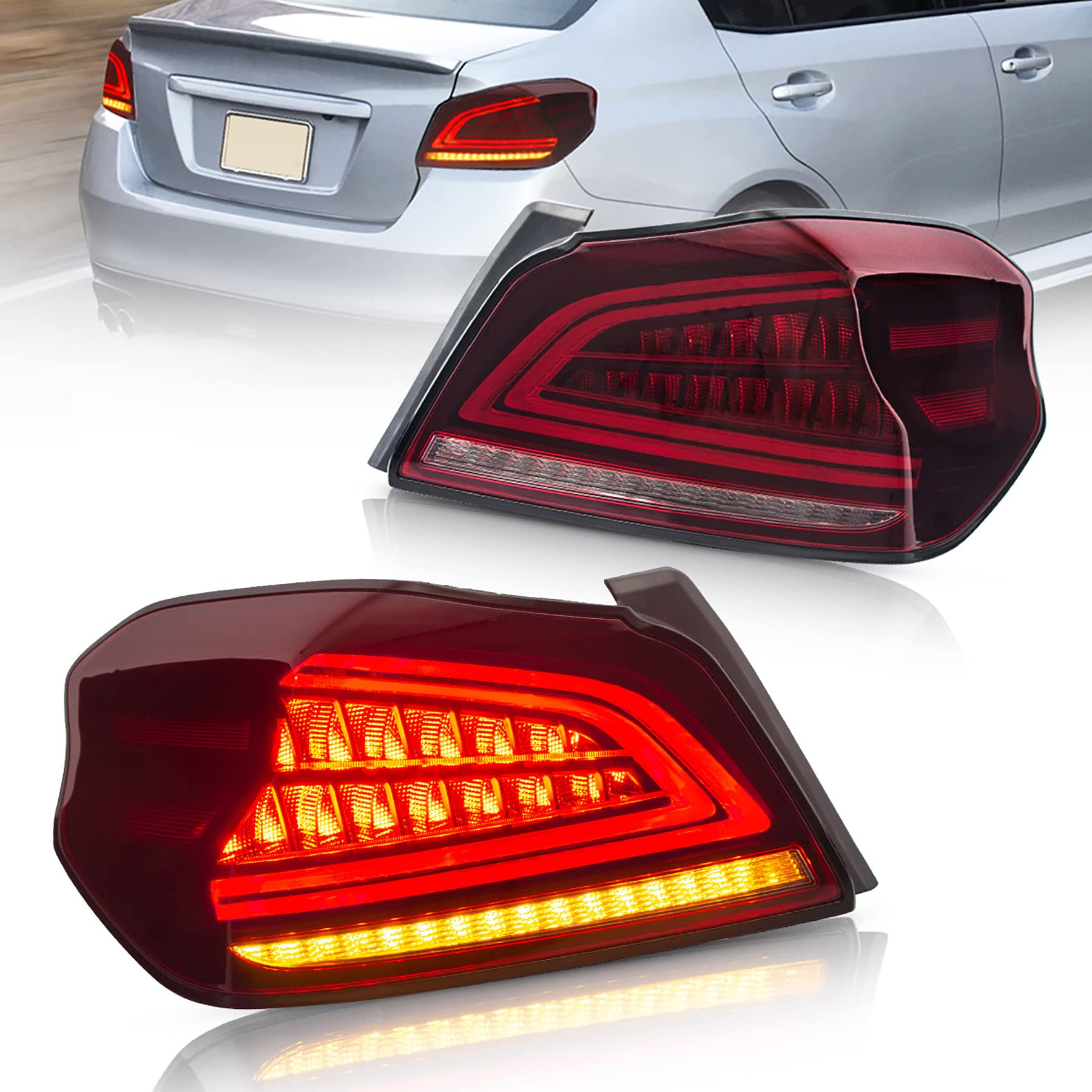 VLAND LED Tail Lights for Subaru WRX 2014-2021 - Red Rear Lamp Assembly with Switchback Turn Signal (Driver & Passenger Side Pair) - Upgrade Your Car's Style & Safety for Night Driving