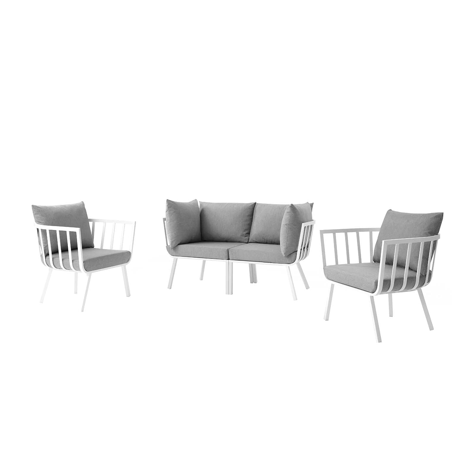Modern White Grey Aluminum Lounge Sectional Sofa Chair Set for Outdoor Patio, Cafe, Bistro, and Garden Relaxation