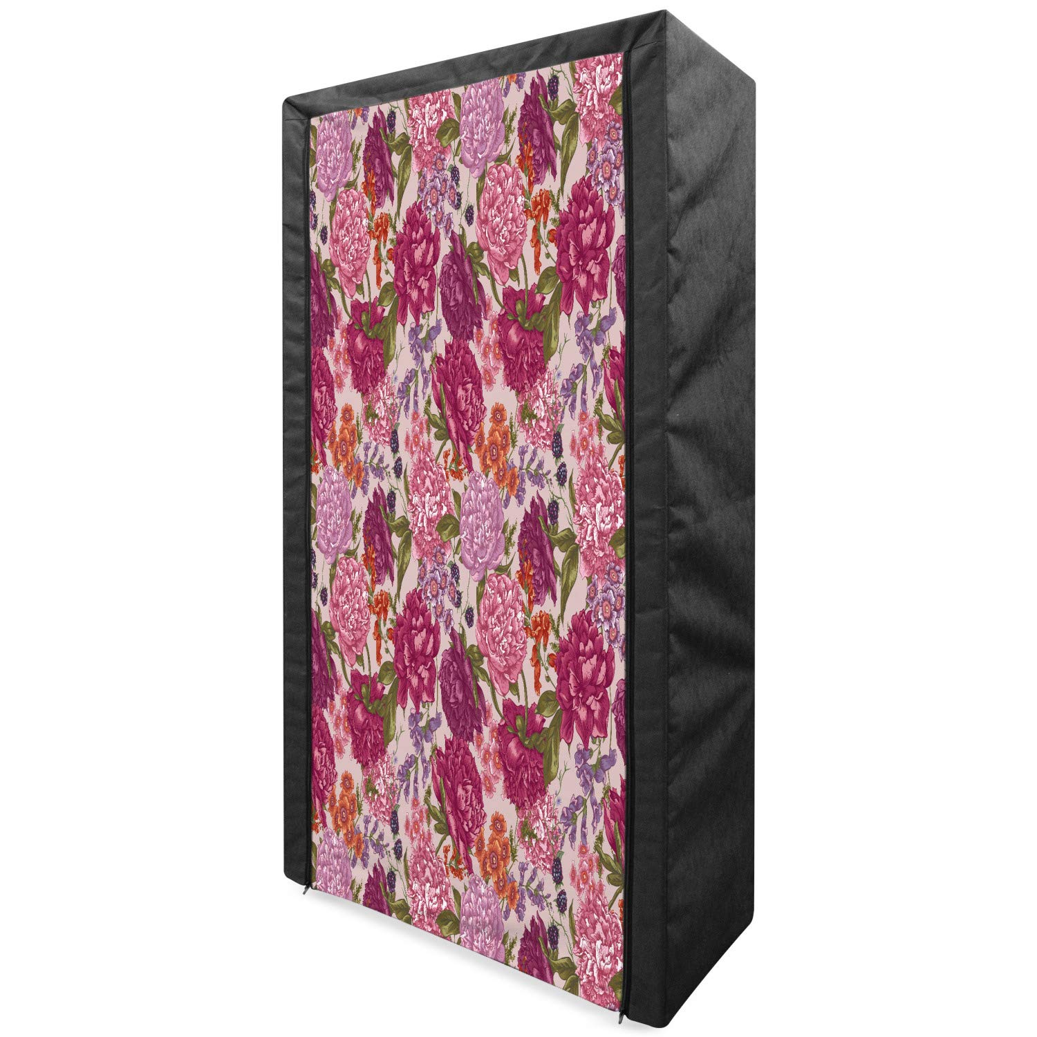 Ambesonne Vintage Floral Portable Fabric Wardrobe - Peony & Wildflower Design Clothing Organizer with Shelves, 33.5 Inch Multicolor Storage Closet | Perfect for Bedroom, Dorm, Apartment & Small Space Organization