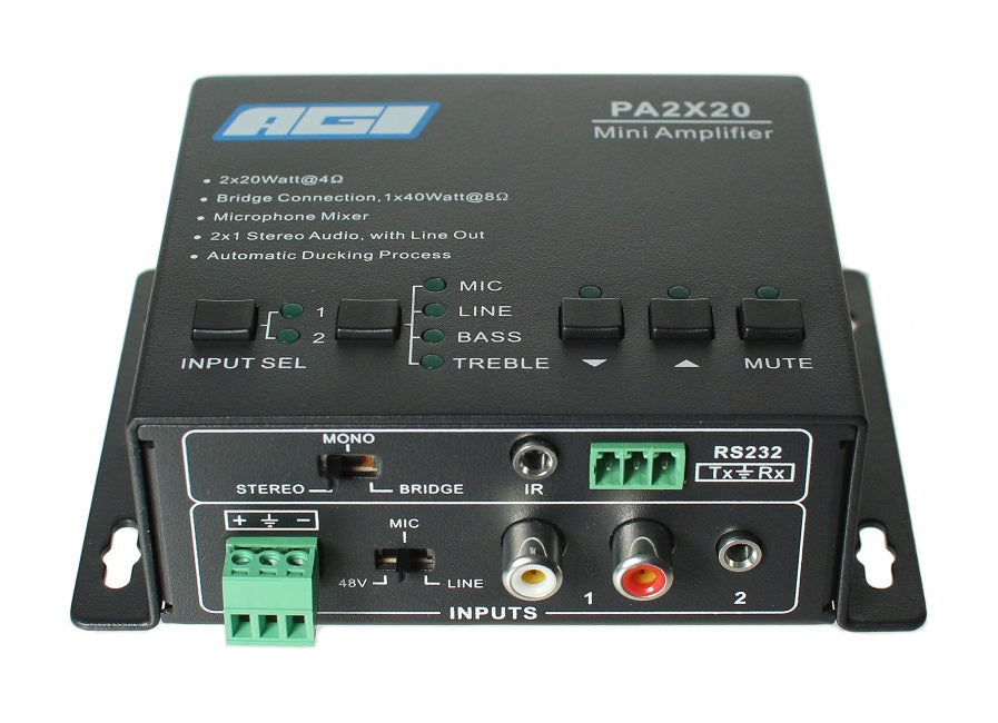 AGI PA2X20 Mini Digital Amplifier - 20W Portable Audio Power Amplifier for Home Theater, DJ & Live Music - Perfect for Small Venues & Personal Use