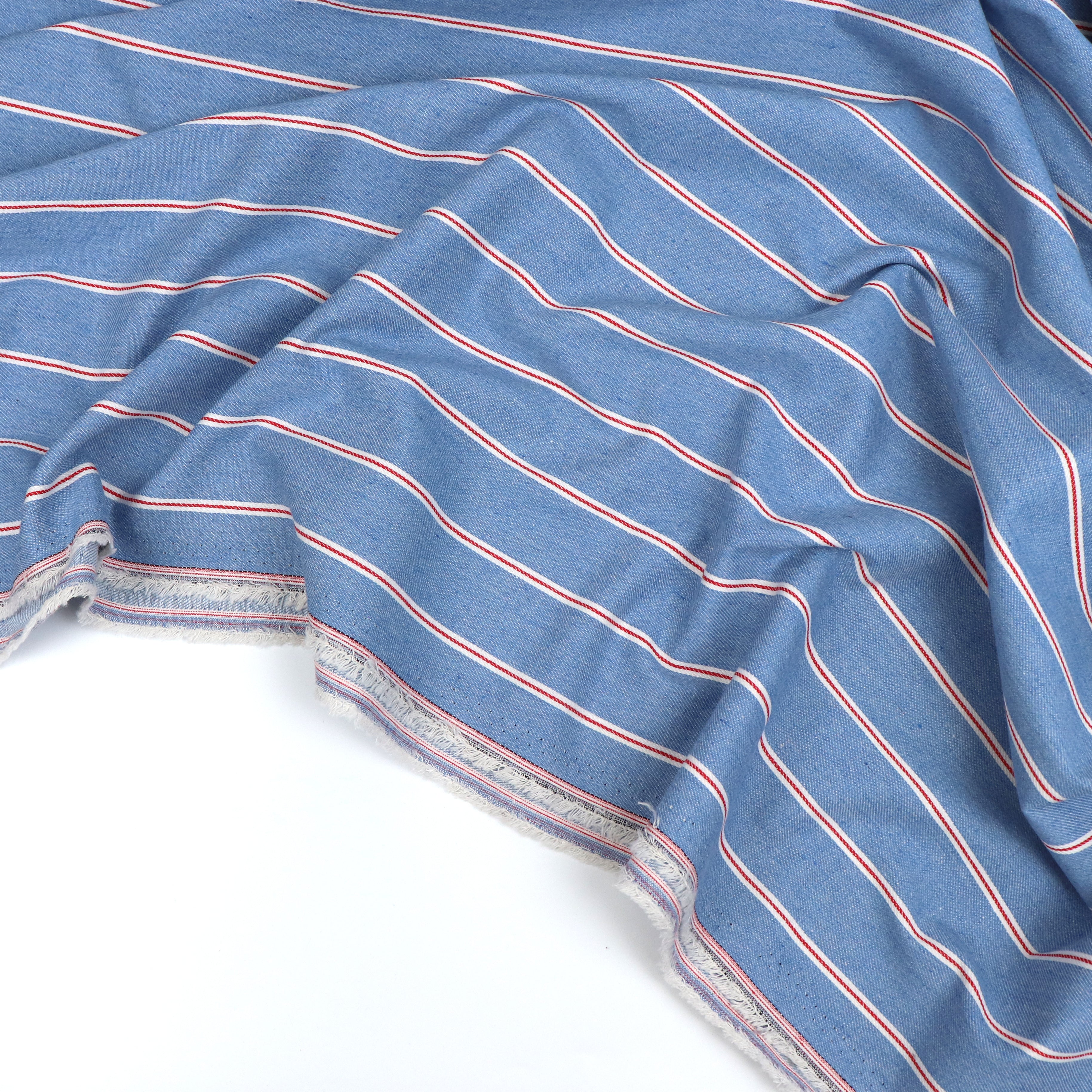 Lightweight Denim Fabric - Red & White Stripes - 50cm End of Bolt - Perfect for DIY Crafts, Quilting, and Fashion Projects