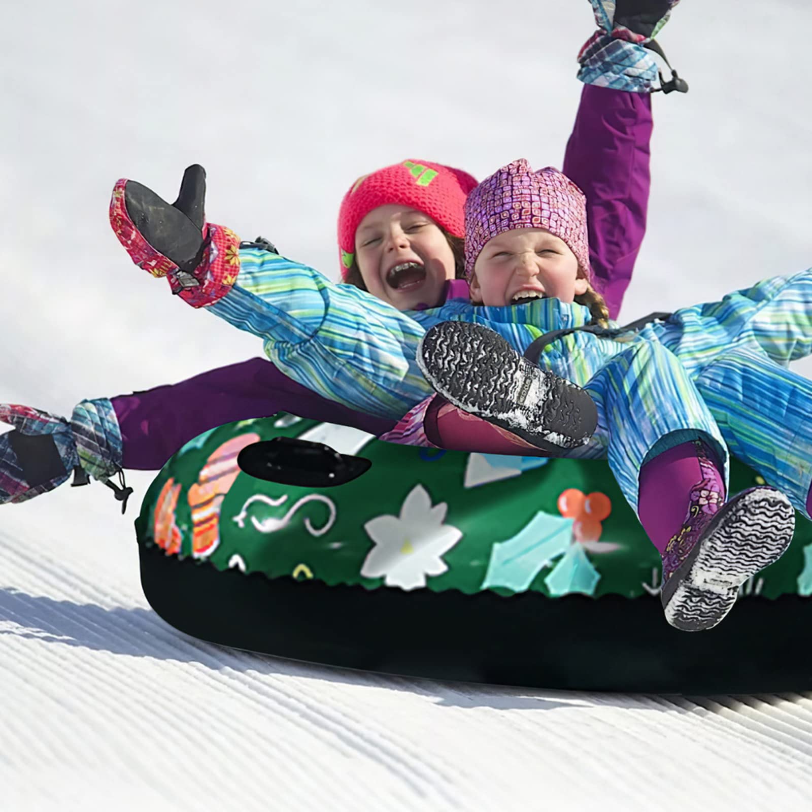 Inflatable Snow Tube with Handle - Durable for Kids & Adults - Winter Sledding Fun