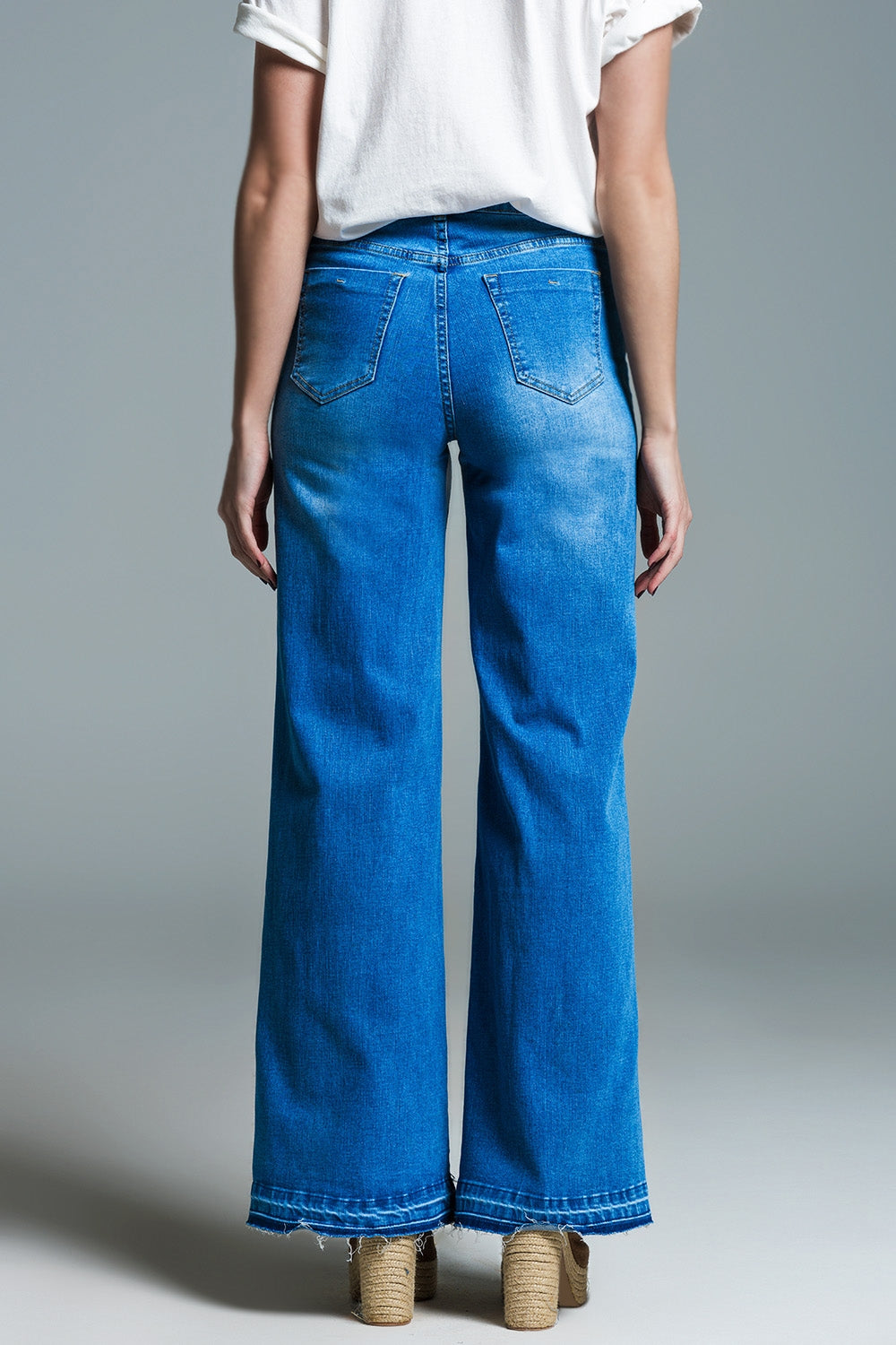 Medium Wash Jeans Style Palazzo Pants with Double Stitched Hem - Perfect for Casual Outfits & Boho Chic Looks