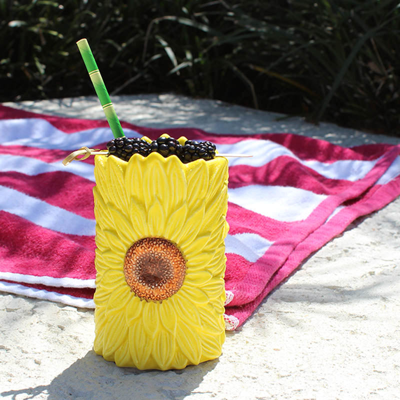 BarConic® Tiki Sunflower 12oz Stainless Steel Cocktail Cup - Perfect for Tropical Drinks, Pool Parties & Summer BBQs